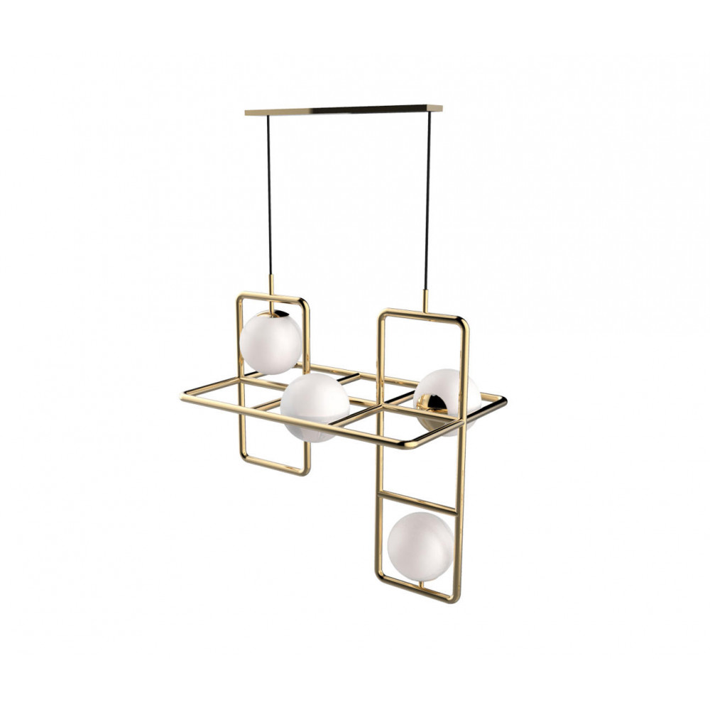 Polygonal Golden Frame Quad Light Pendant