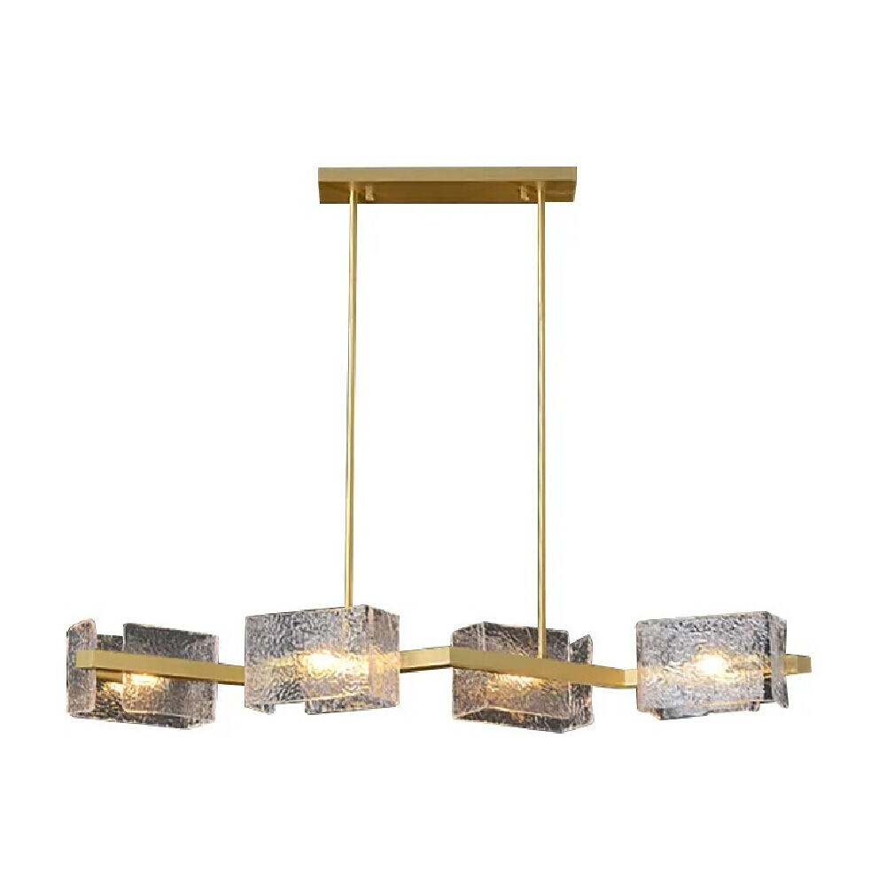 Eleanor 4 Light Corrugated Glass Brass Linear Chandelier