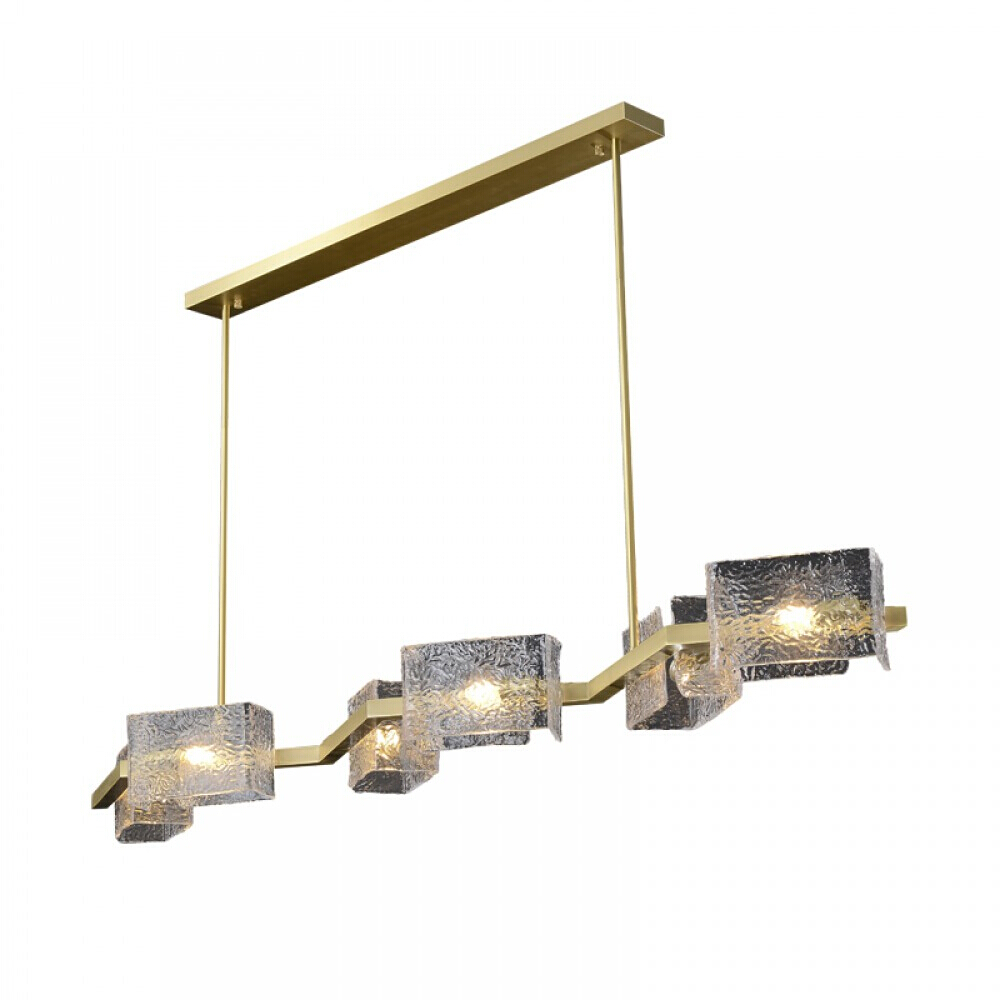 Eleanor 6 Light Corrugated Glass Brass Linear Chandelier