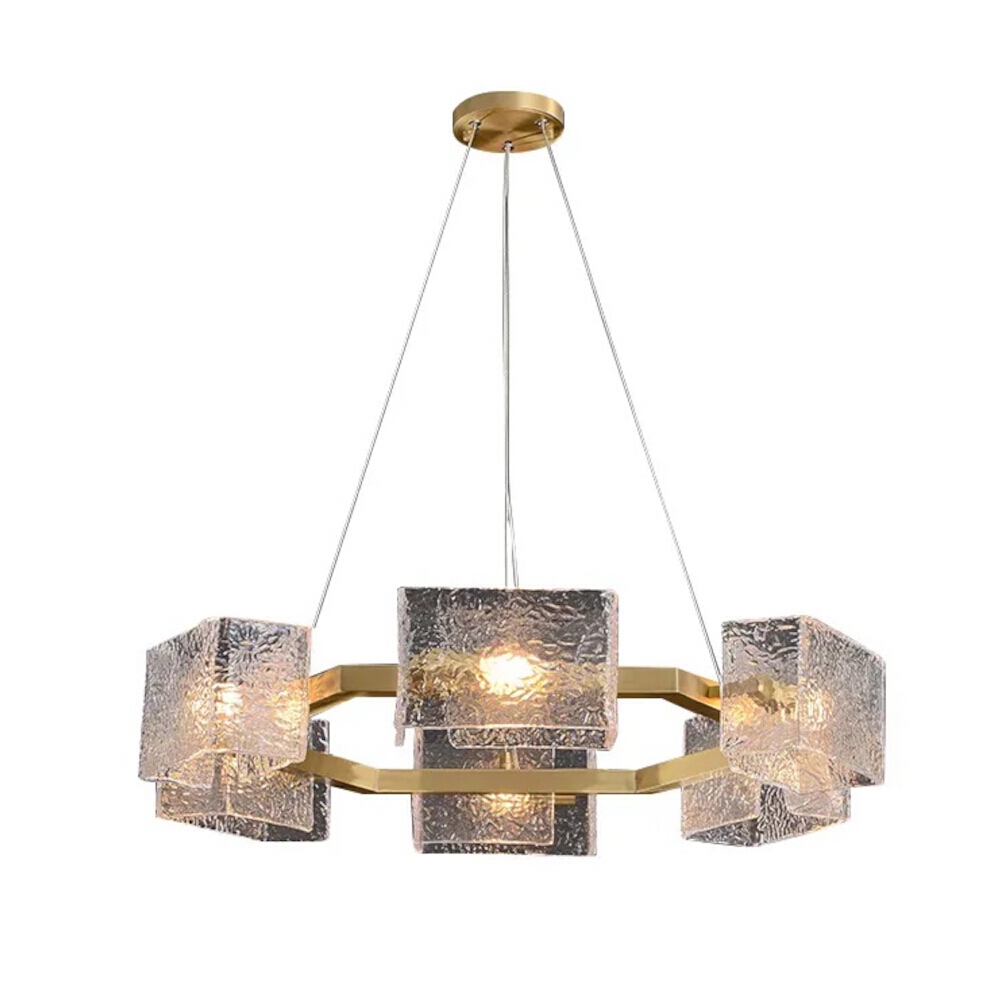 Eleanor 6 Light Corrugated Glass Brass Ring Chandelier