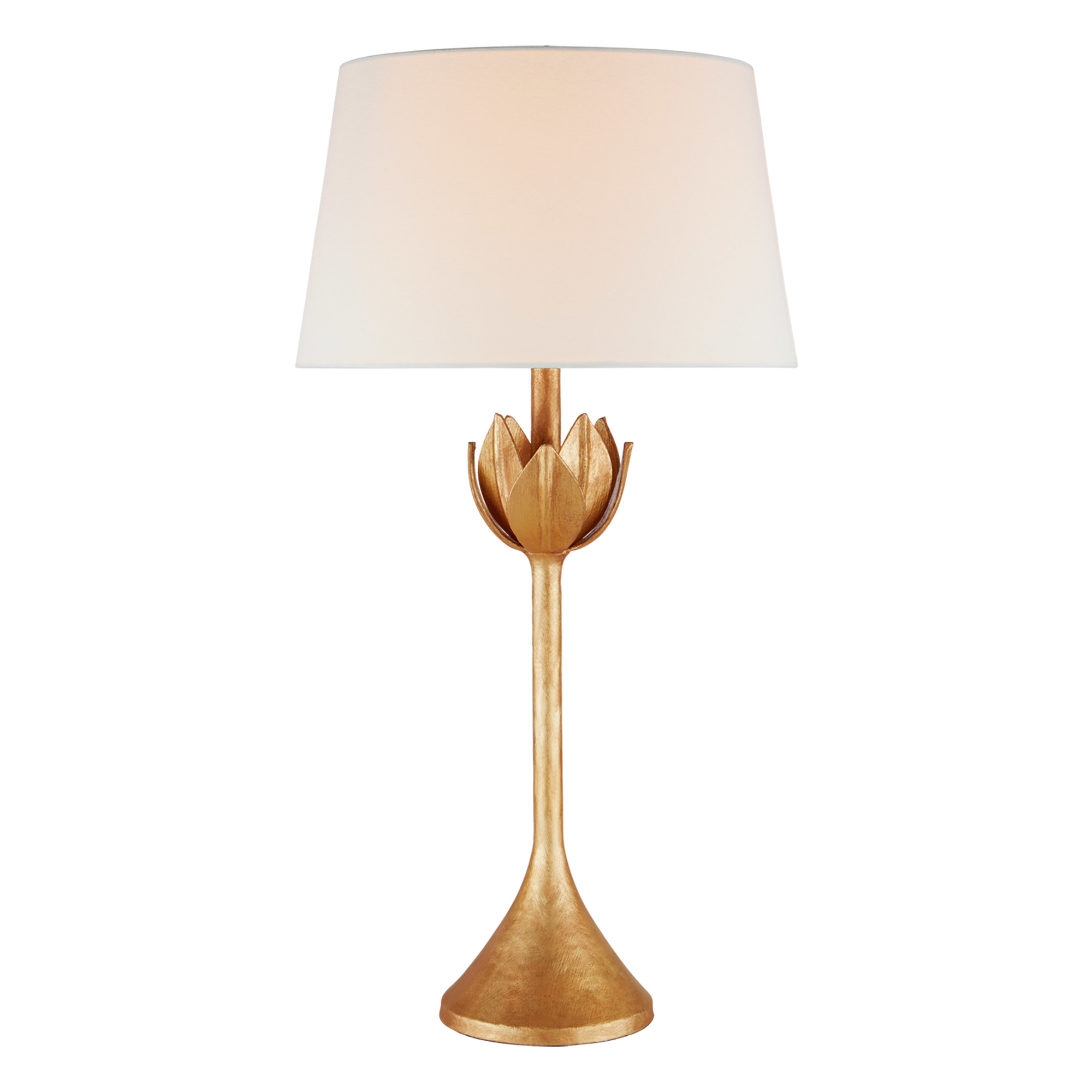 Alberto Large Plaster Antique Gold with Linen Shade Table Lamp