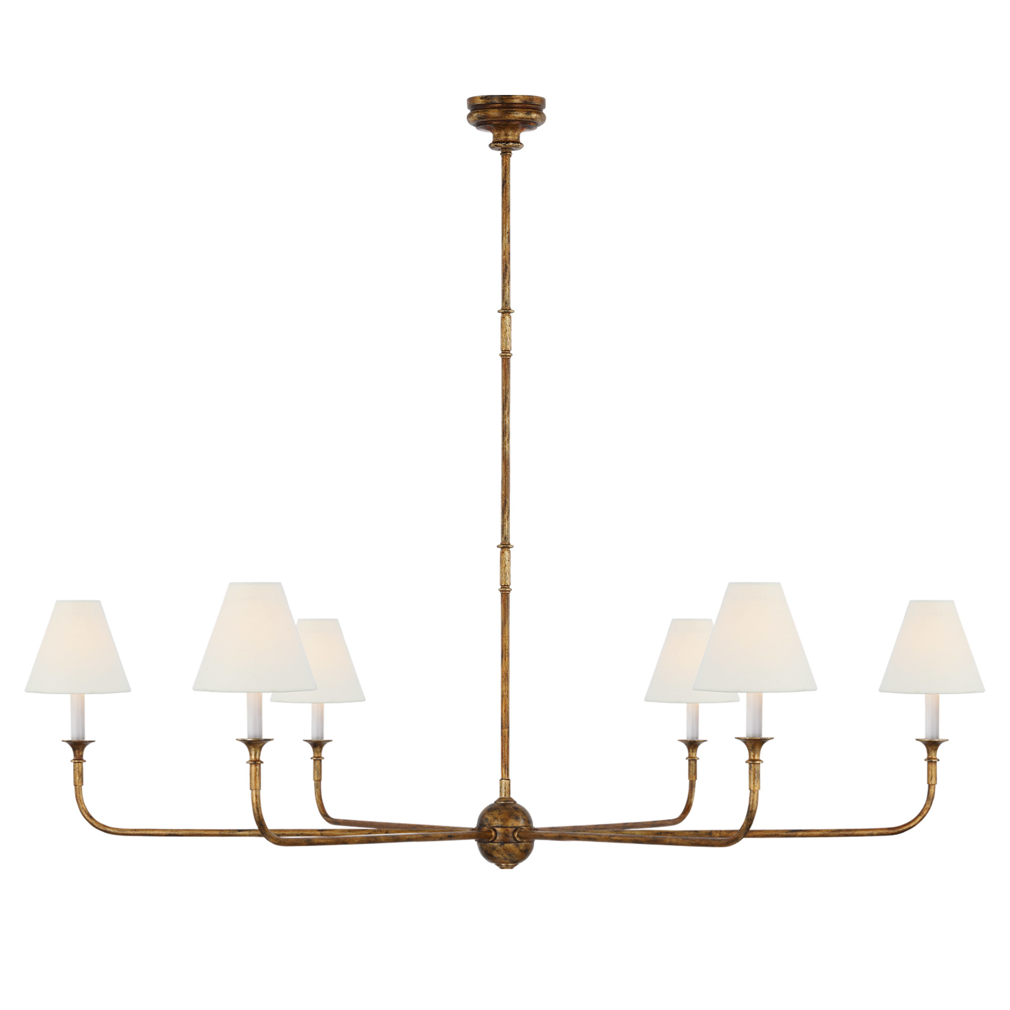Piaf Large 6 Light Antique Gold with Linen Shades Chandelier