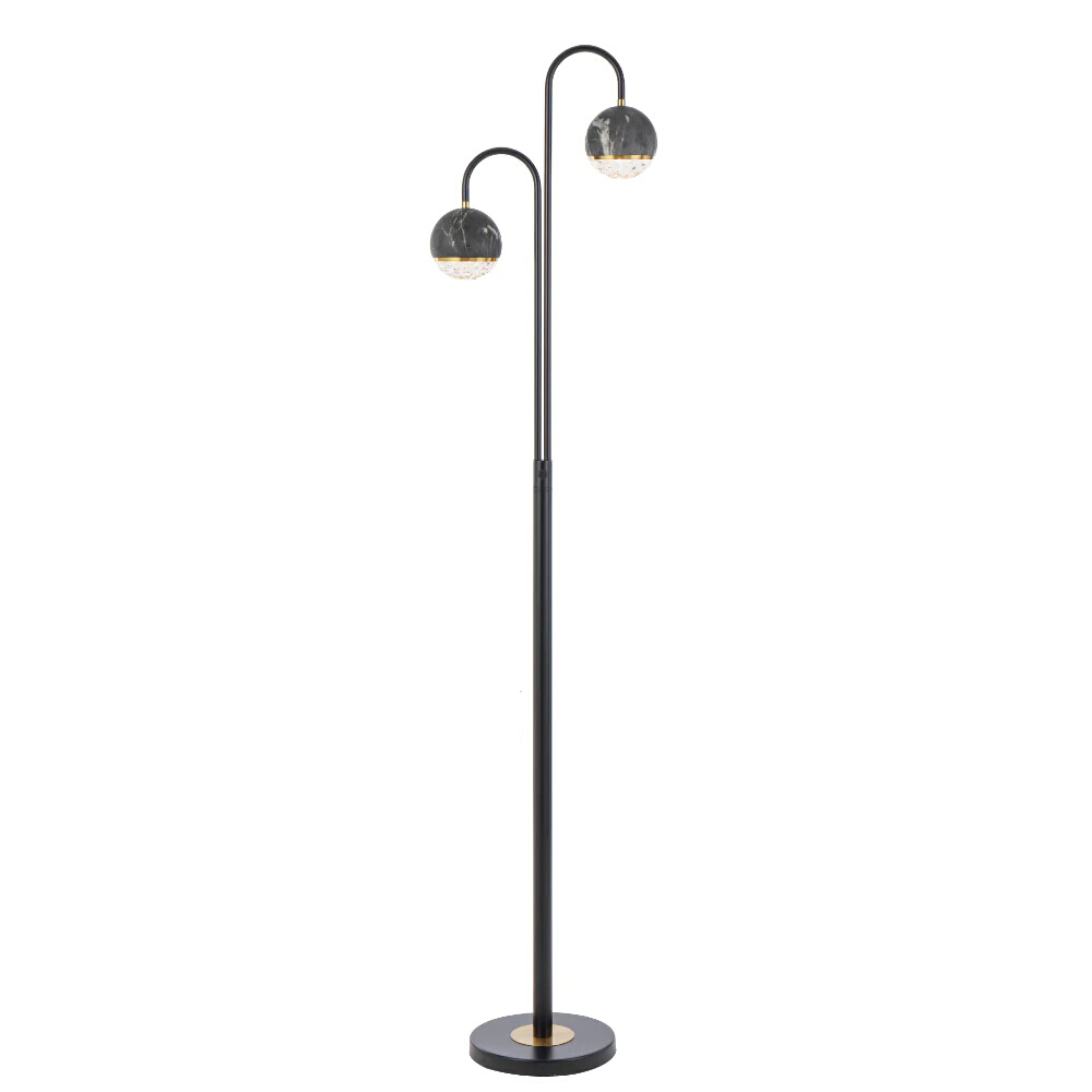 Odette Twin Light Black Marble Modern Floor Lamp