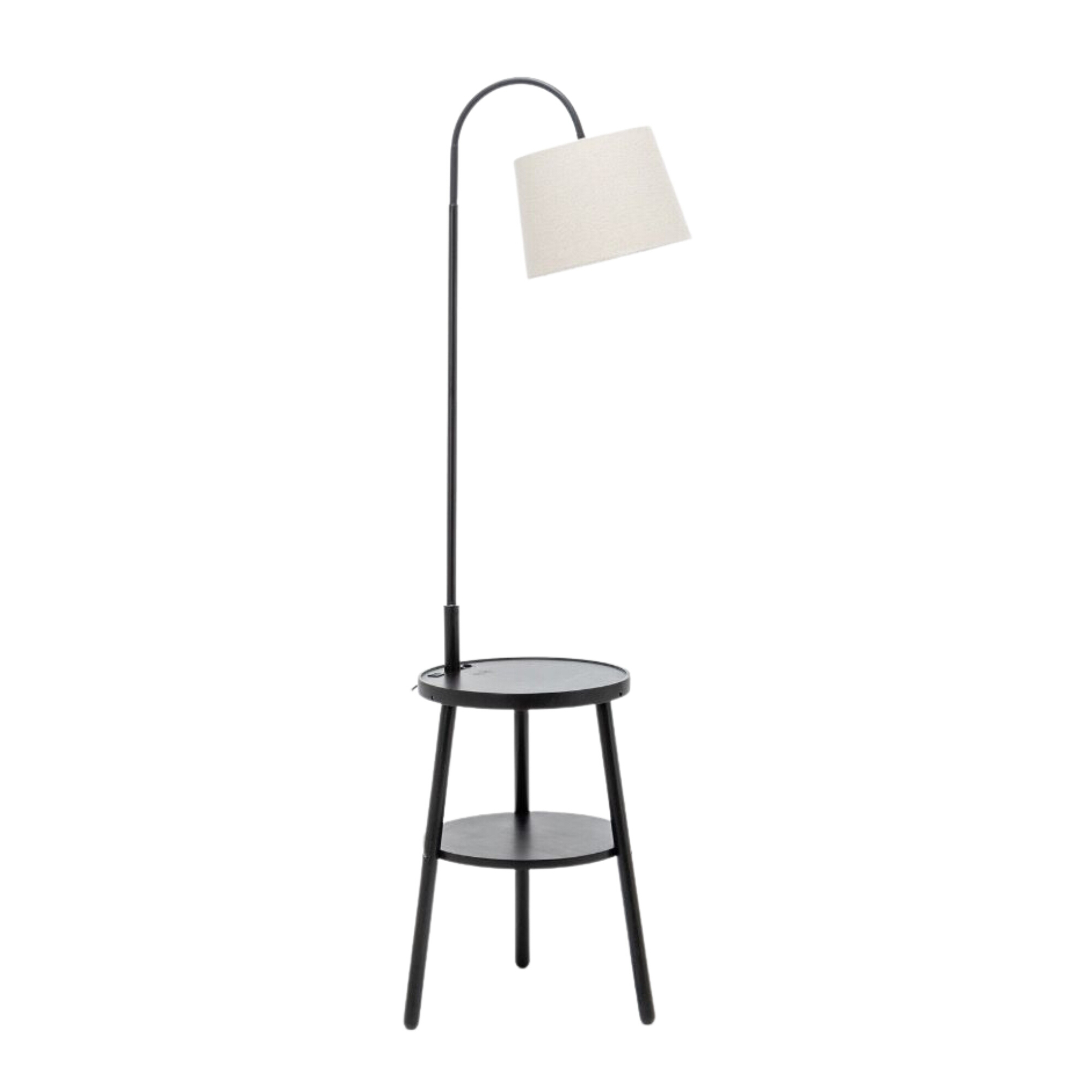 Philistine Matt Black Rubberwood Tray Floor Lamp