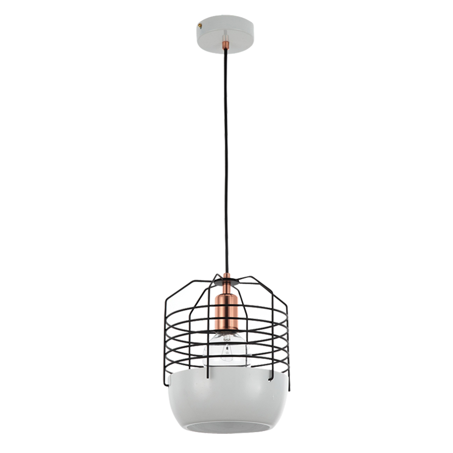 Small White Base Black Wire Cage Refined Industrial Pendant Lamp