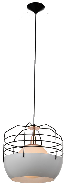 Large White Base Black Wire Cage Refined Industrial Pendant Lamp