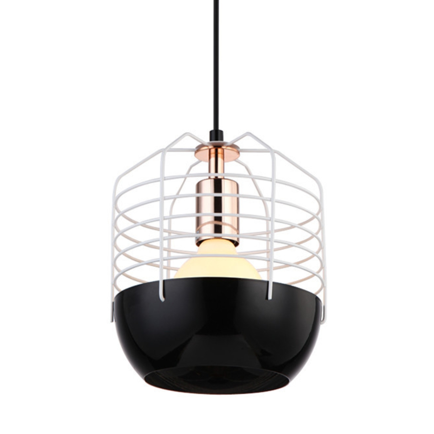 Large Black Base White Wire Cage Refined Industrial Pendant Lamp