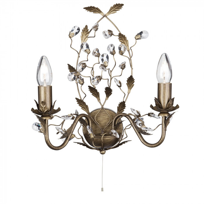 Jasmine 2 Arm Brass Crystal Wall Light