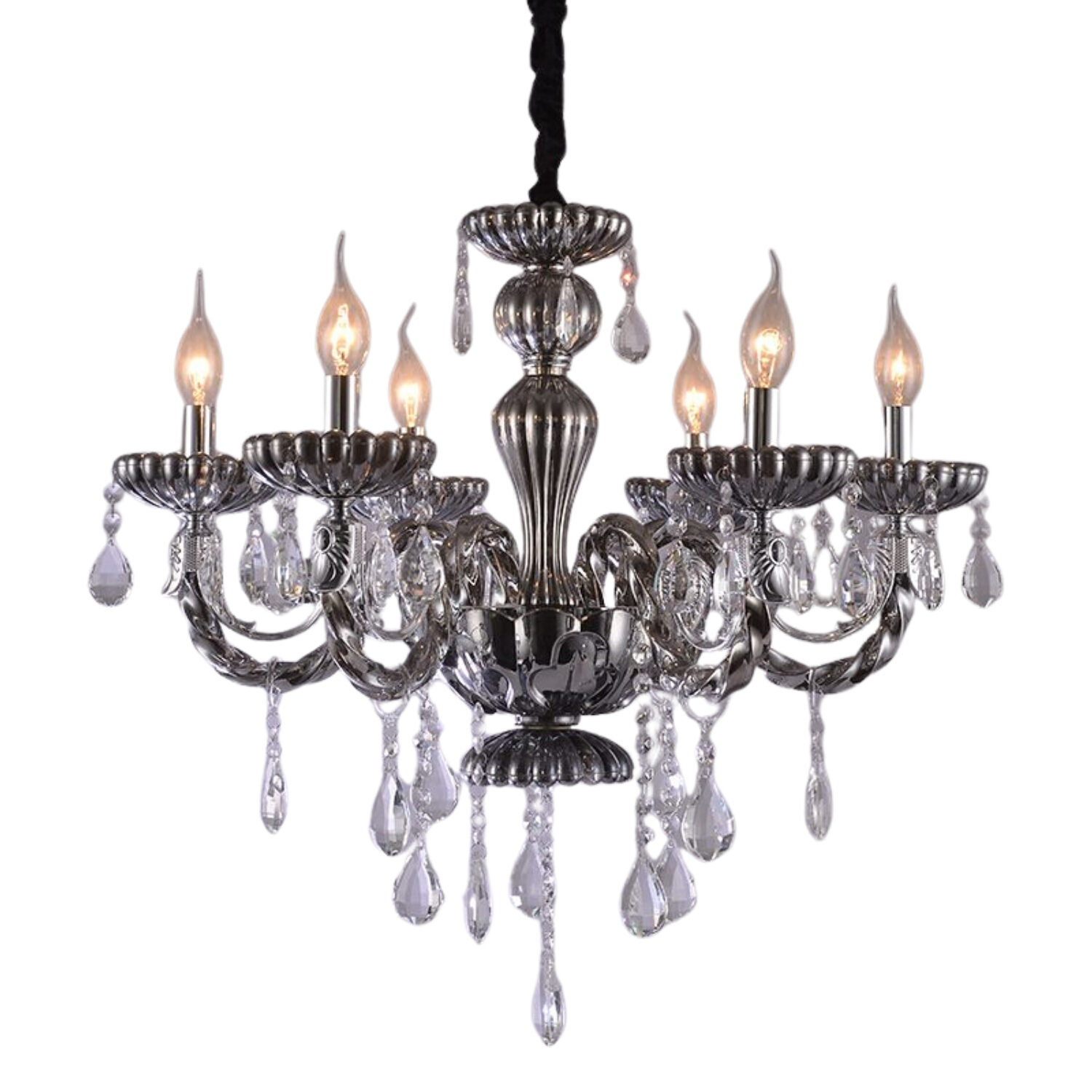 Dallas 6 Light Chrome Smoke Candle Chandelier