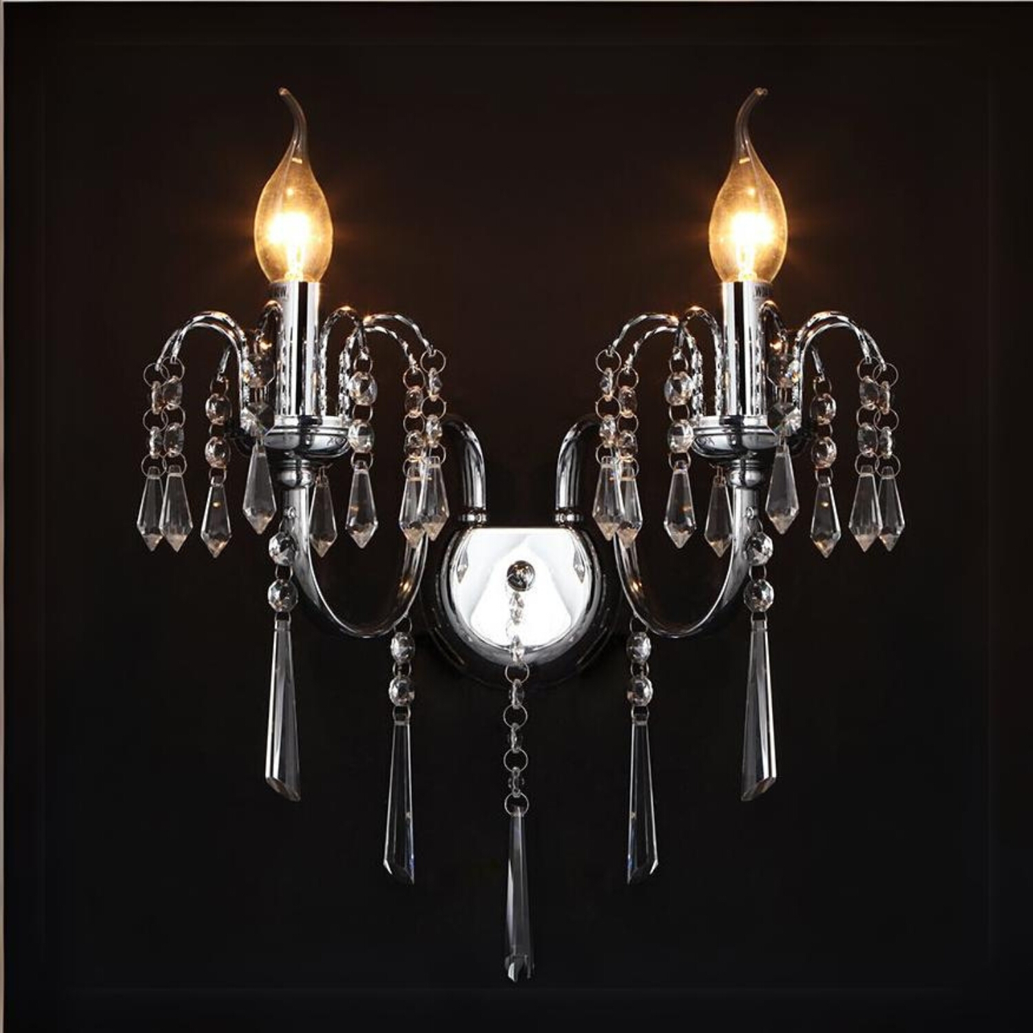 New Orleans Twin Light Chrome Crystal Wall Lamp