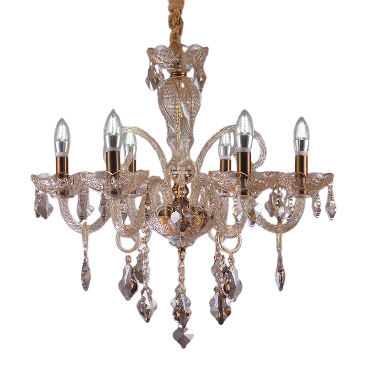 Texas 6 Light Gold Amber Glass Chandelier