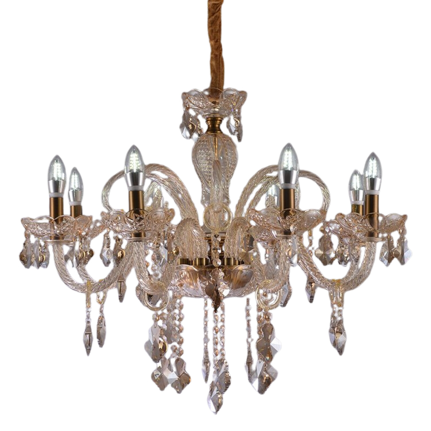 Texas 8 Light Gold Amber Glass Chandelier