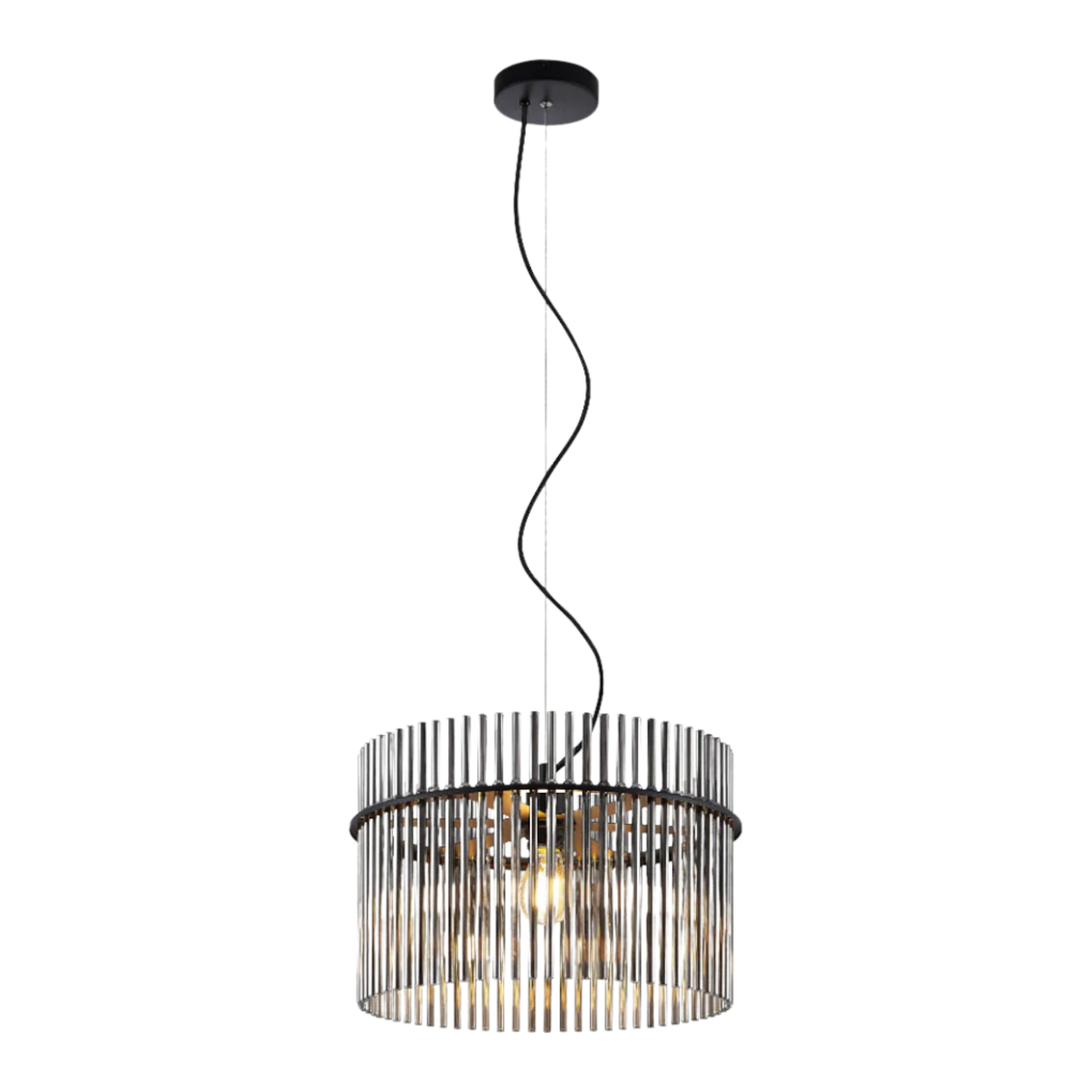 Quincy Smoke Glass Black Drum Pendant Light