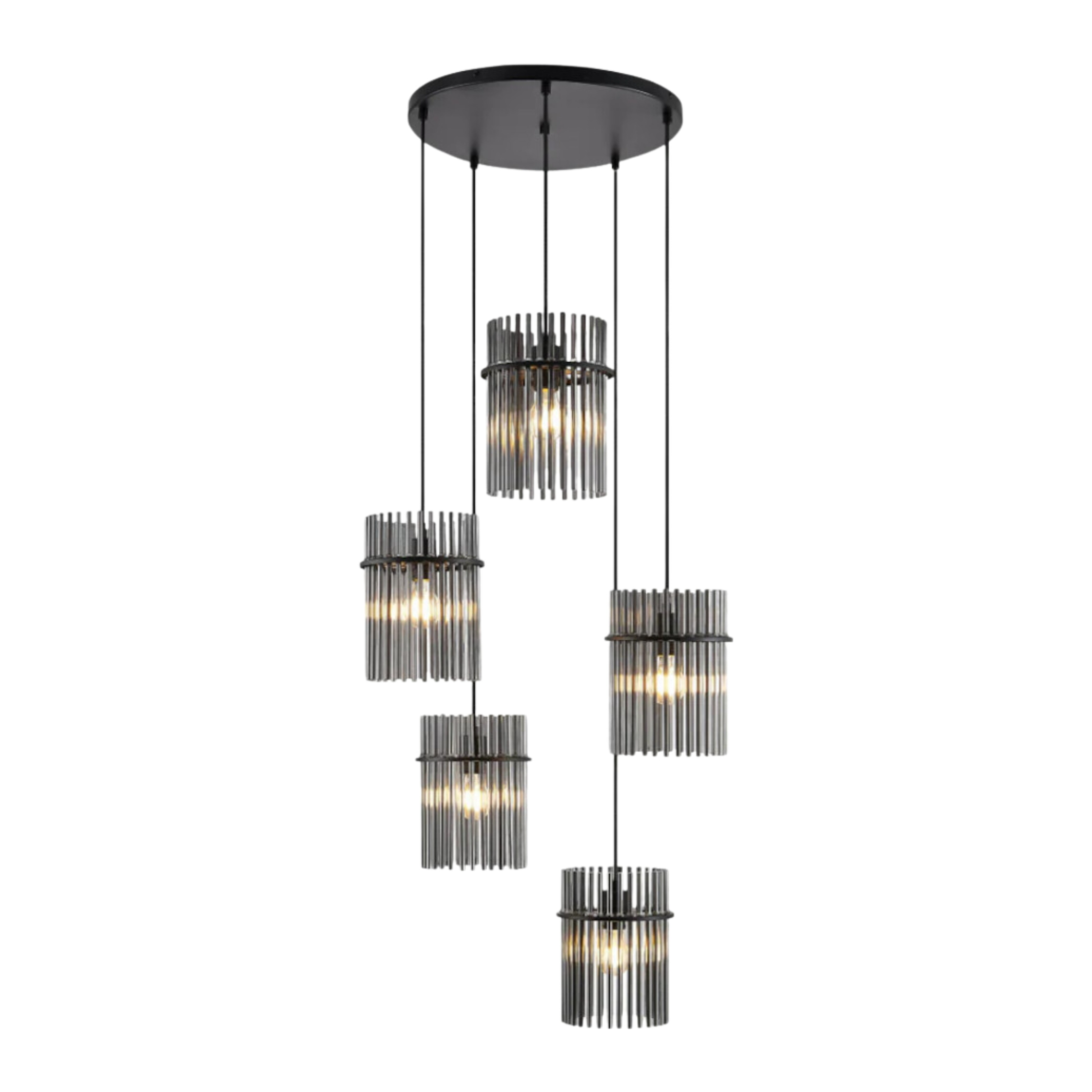 Quincy Smoke Glass Black Quintuple Lights Cluster Pendant