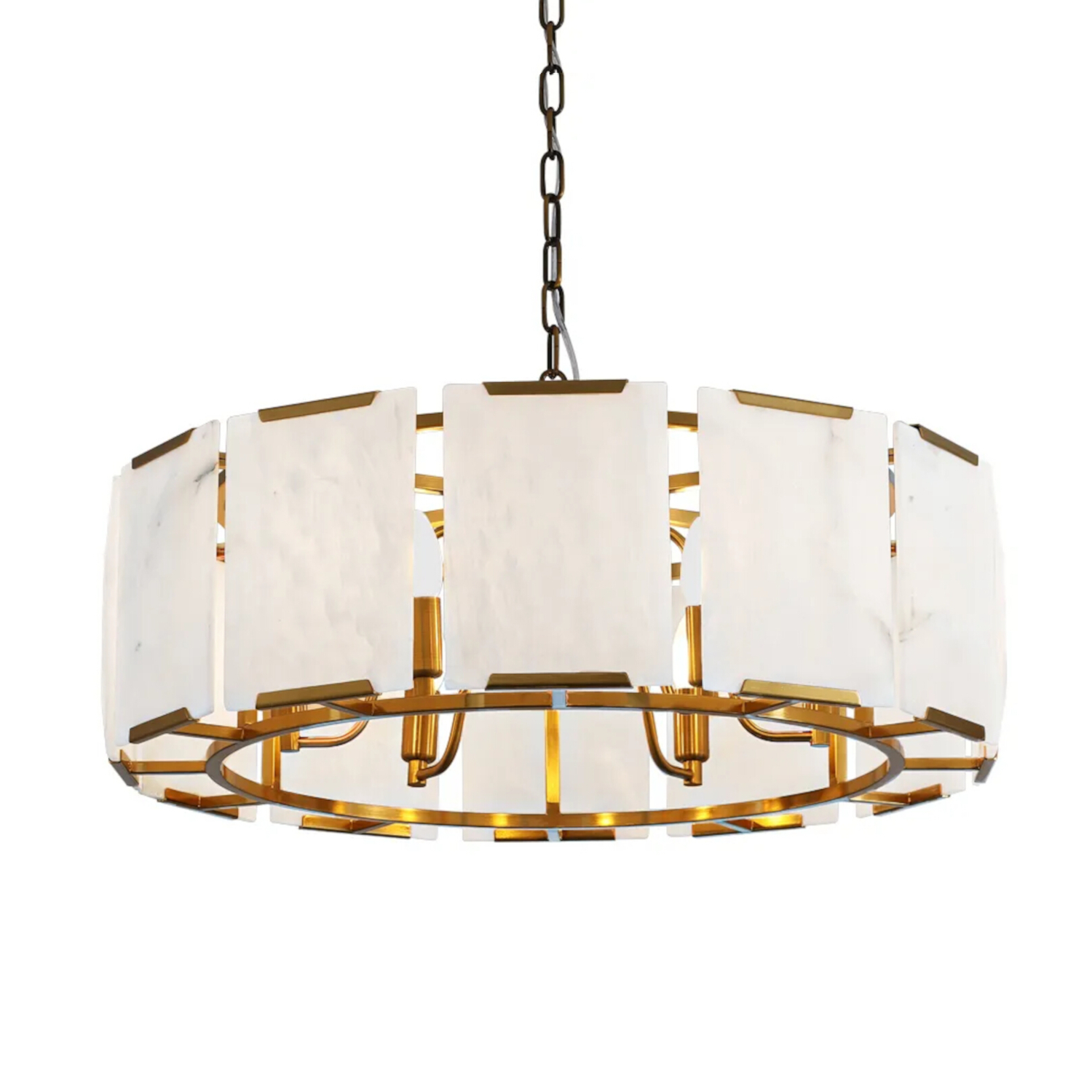 Fortaleza Brass Drum Alabaster Pendant Light