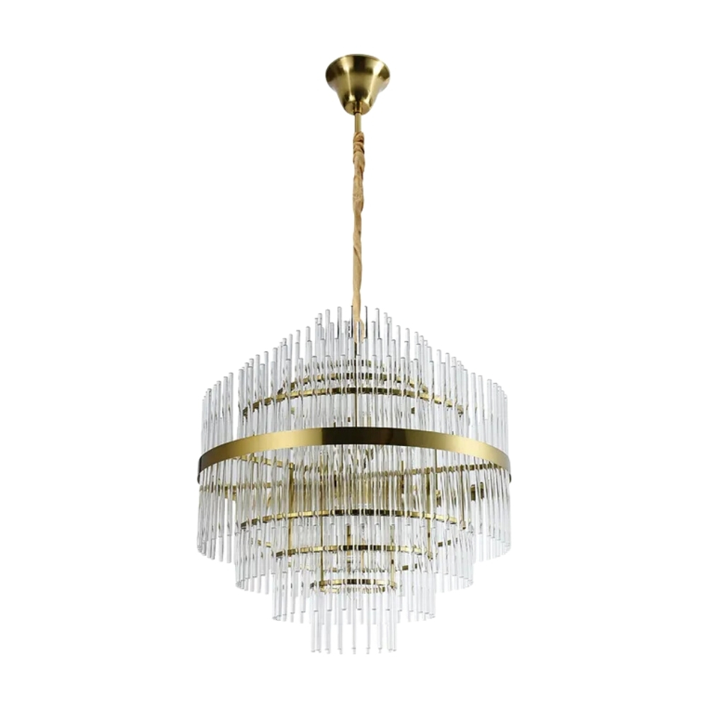Chloe Fluted Glass Tiered Gold Diamond Pendant