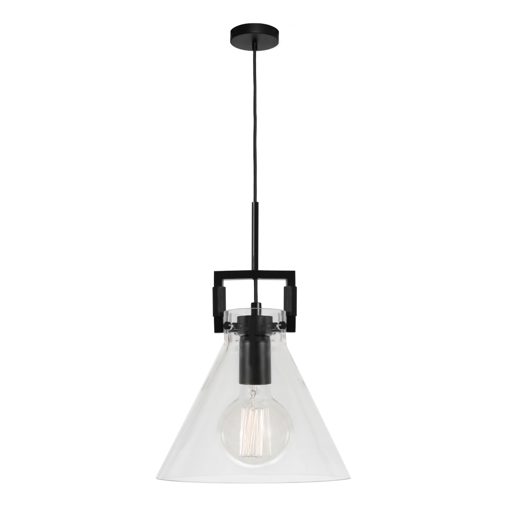 Pierre Clear Glass Black Metalware Cone Pendant
