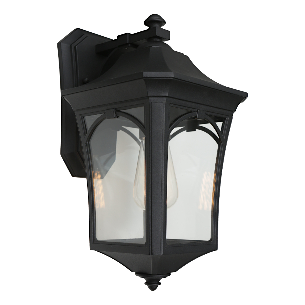 Burston Black Clear Glass Lantern Wall Lamp