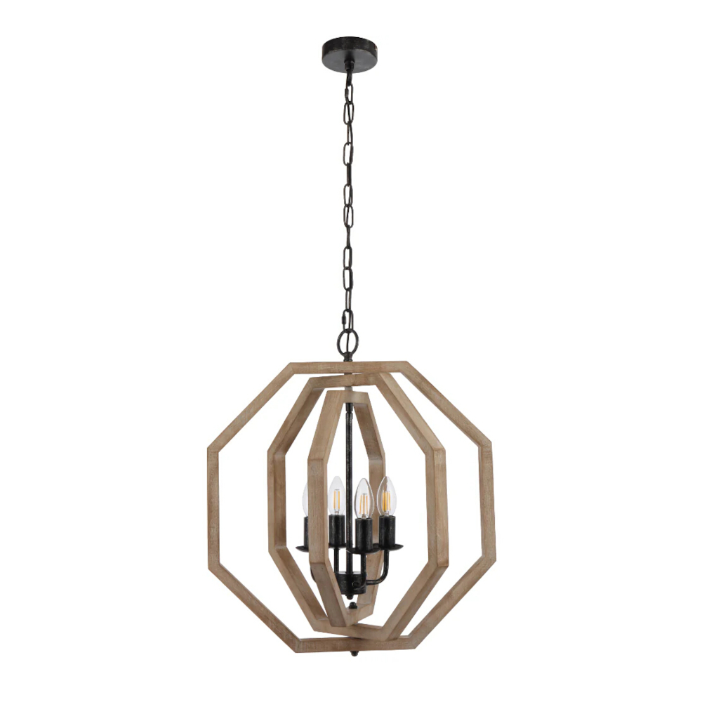 Indio Octagonal Wood Rustic Quad Light Pendant