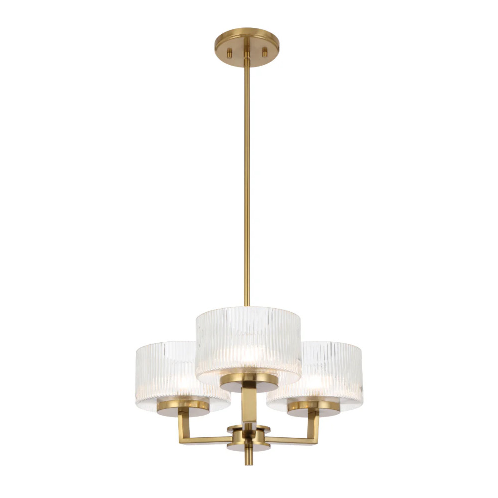 Moreno 3 Light Antique Gold Ribbed Glass Pendant