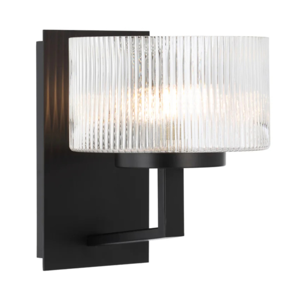 Moreno Matt Black Ribbed Glass Wall Light