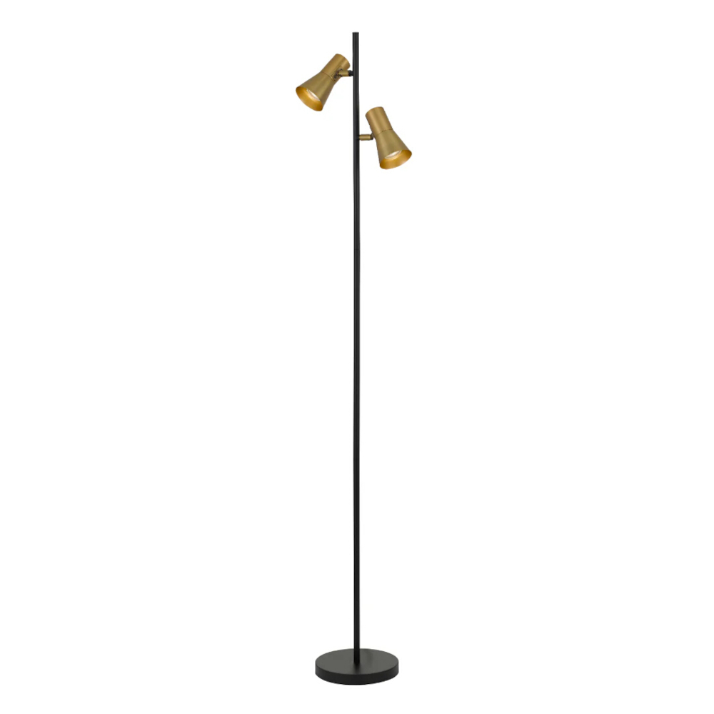 Verik Brass Black Twin Lights Mid Century Modern Floor Lamp