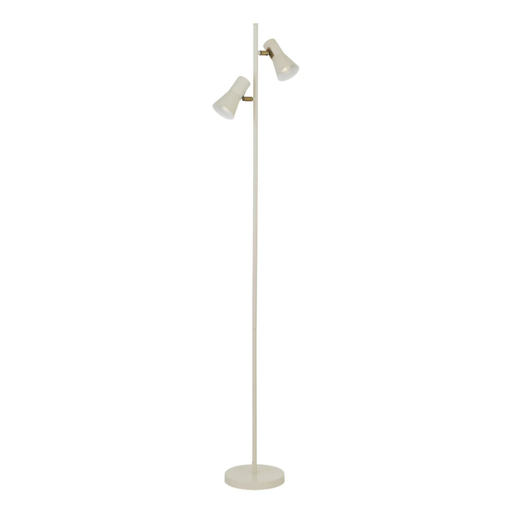 Verik Satin Beige Twin Lights Mid Century Modern Floor Lamp