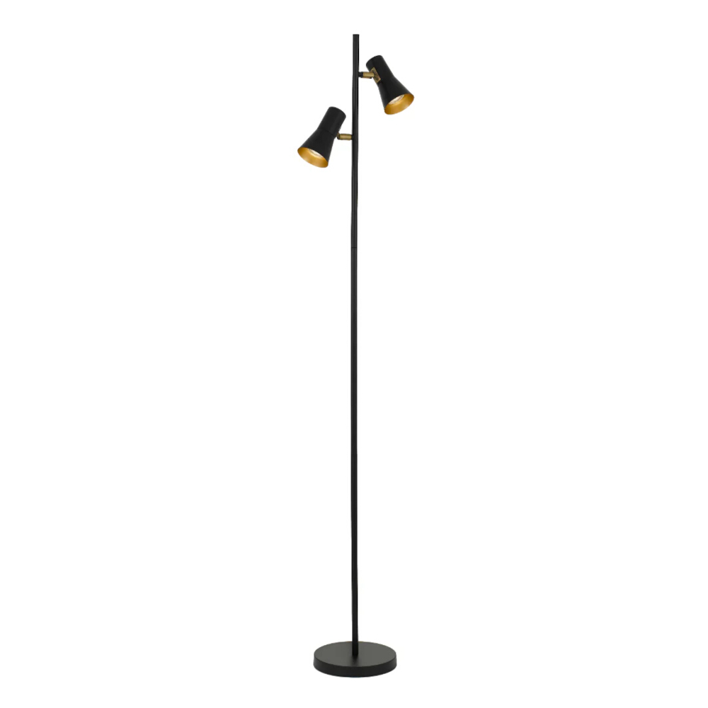 Verik Satin Black Twin Lights Mid Century Modern Floor Lamp