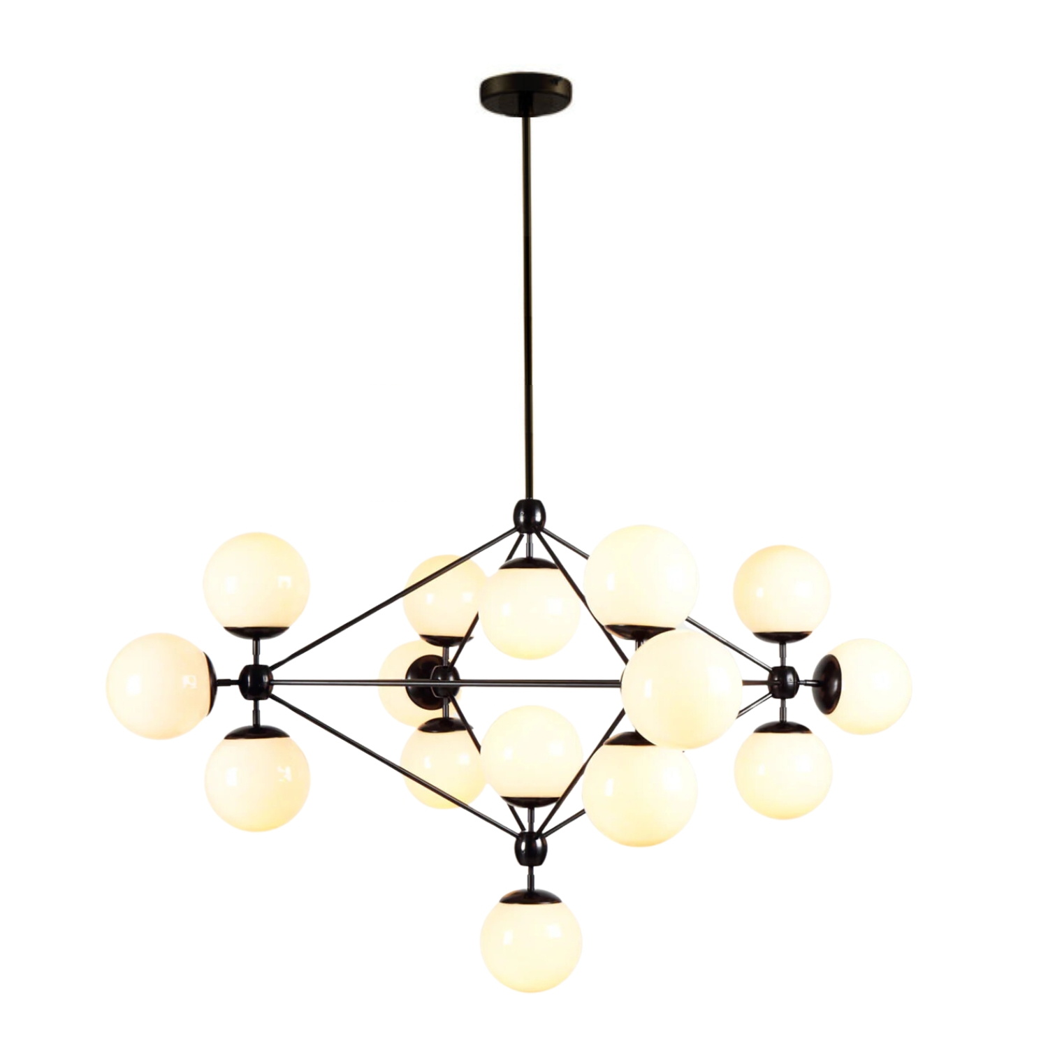 Geometric Diamond Black Opal Glass 15 Bulb Chandelier