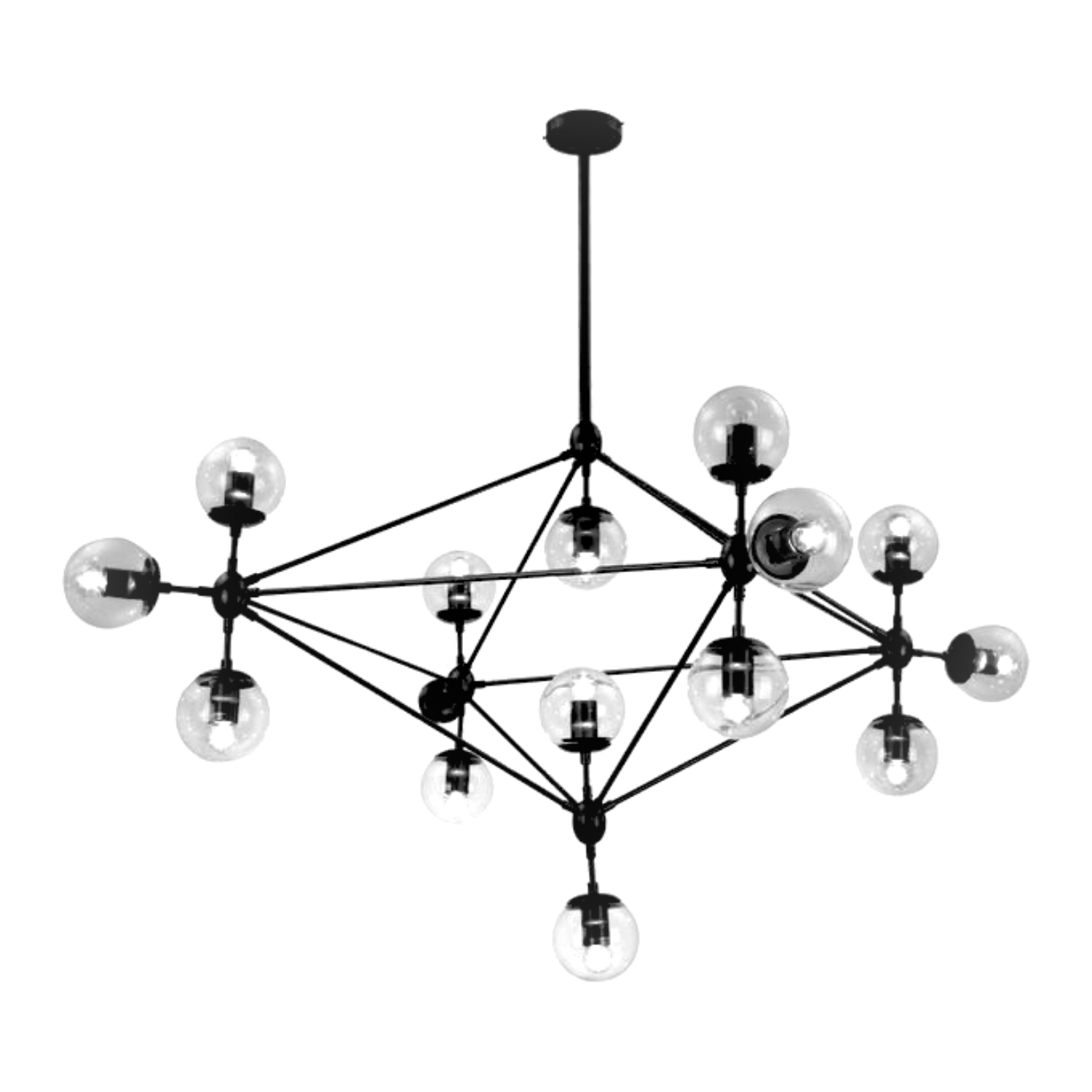 Geometric Diamond Black Clear Glass 15 Bulb Chandelier