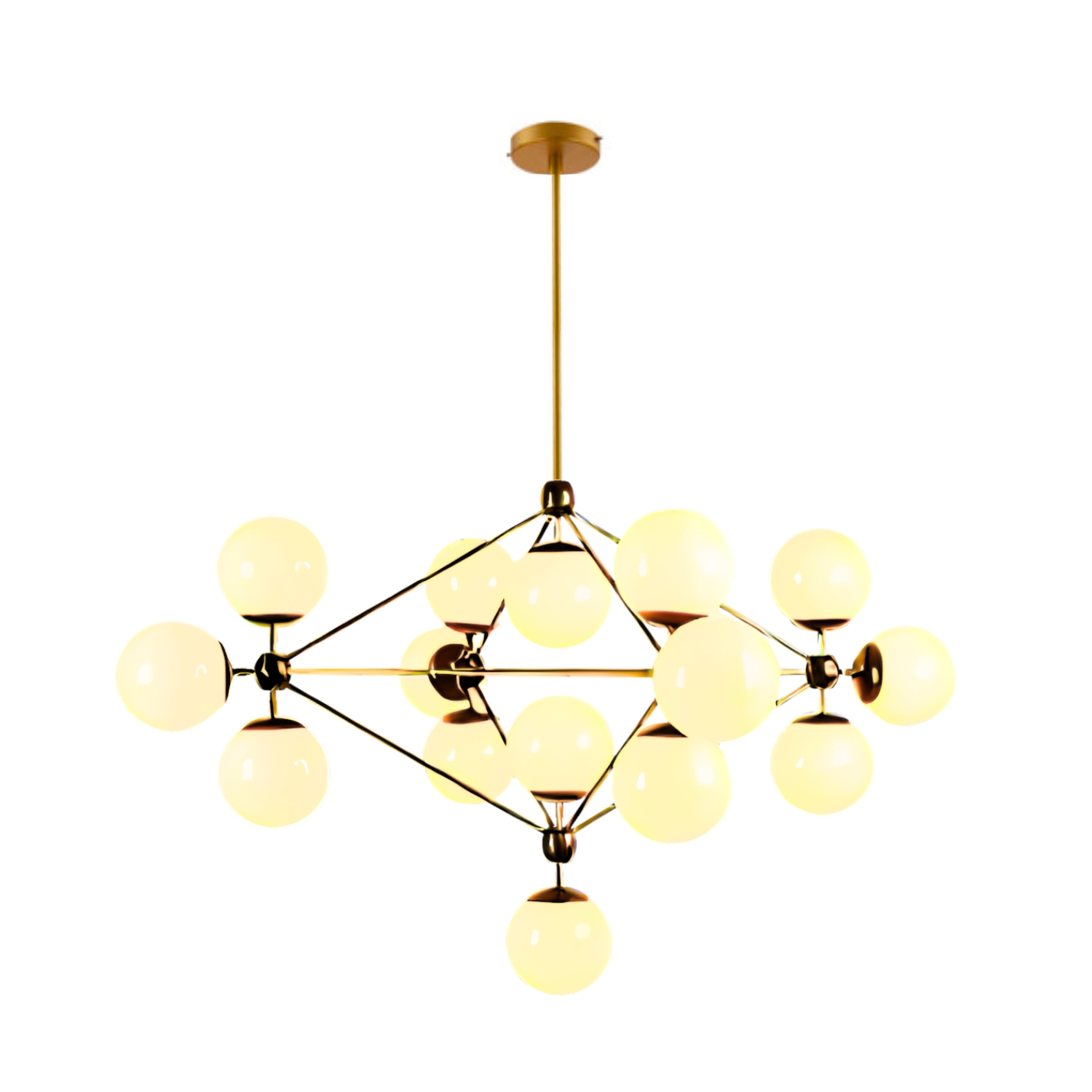 Geometric Diamond Gold Opal Glass 15 Bulb Chandelier