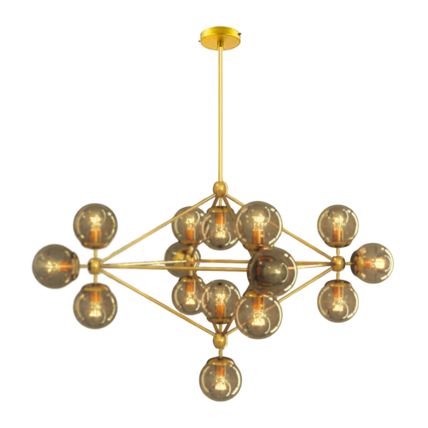 Geometric Diamond Gold Smoke Glass 15 Bulb Chandelier