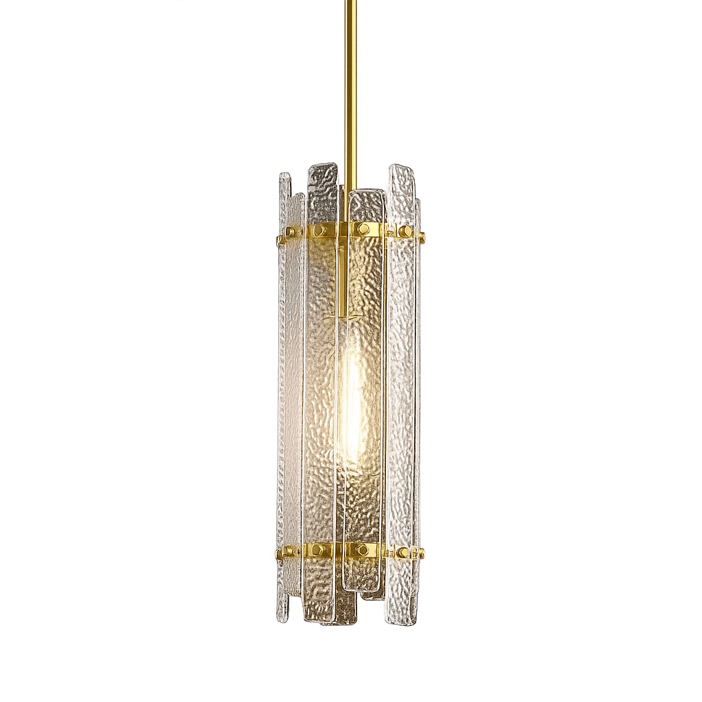 Palazzo Long Brass Textured Glass Modern Pendant Light