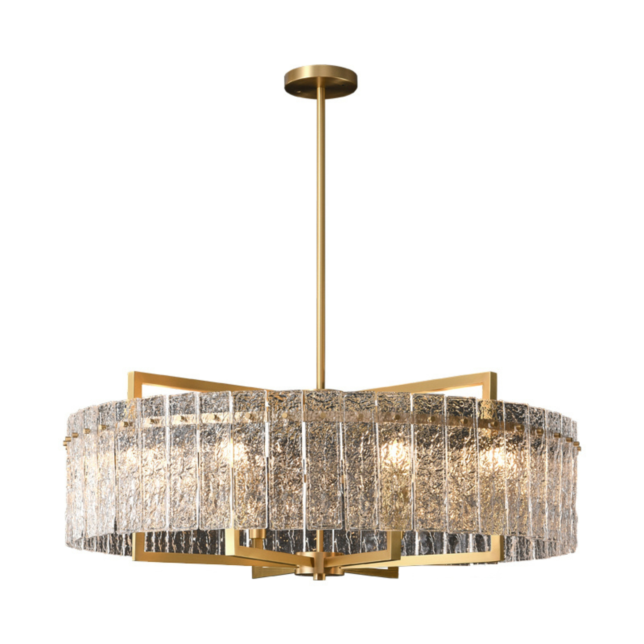 Palazzo 6 Light Round Brass Textured Glass Modern Chandelier