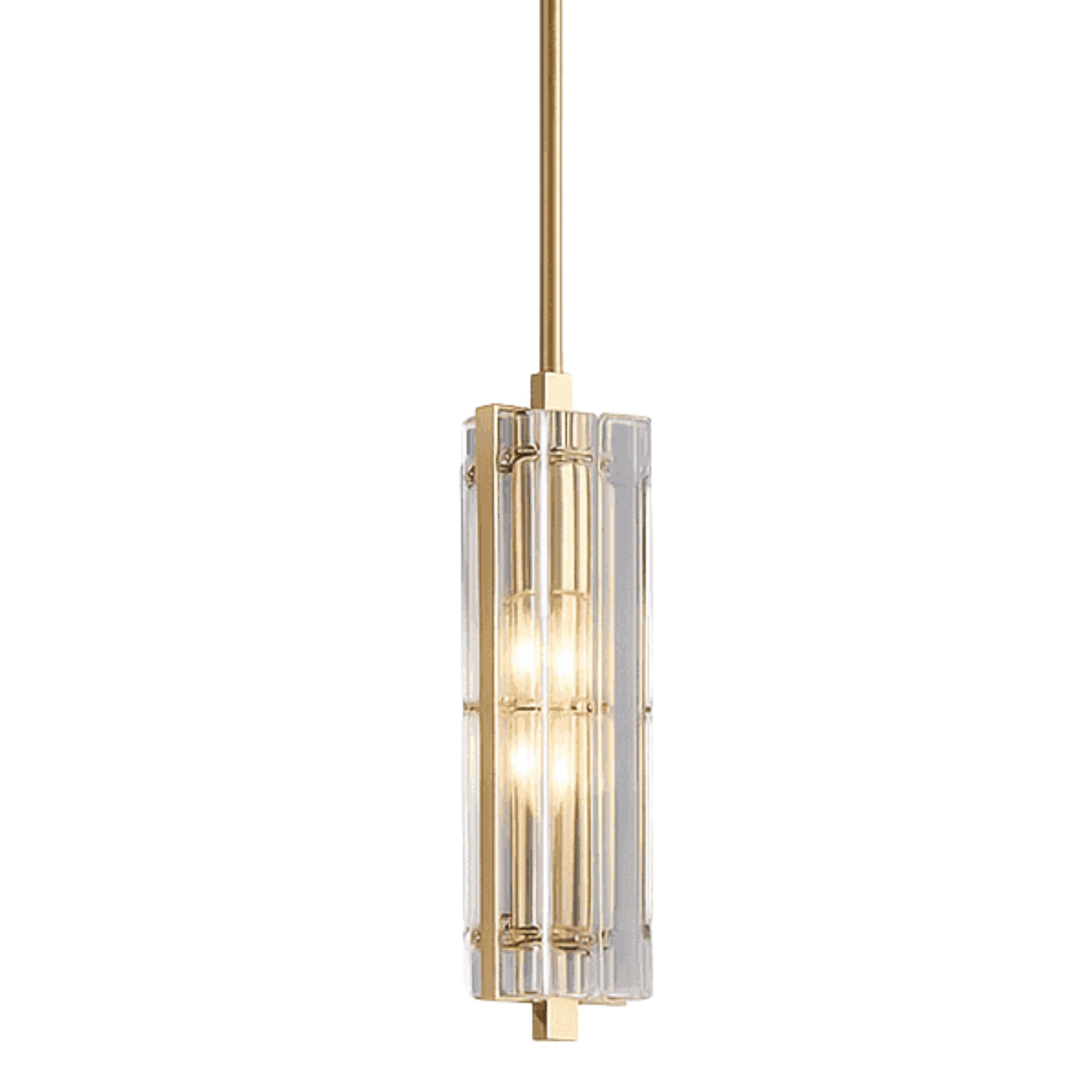 Taj Brass Cylindrical Glass Modern Pendant Light