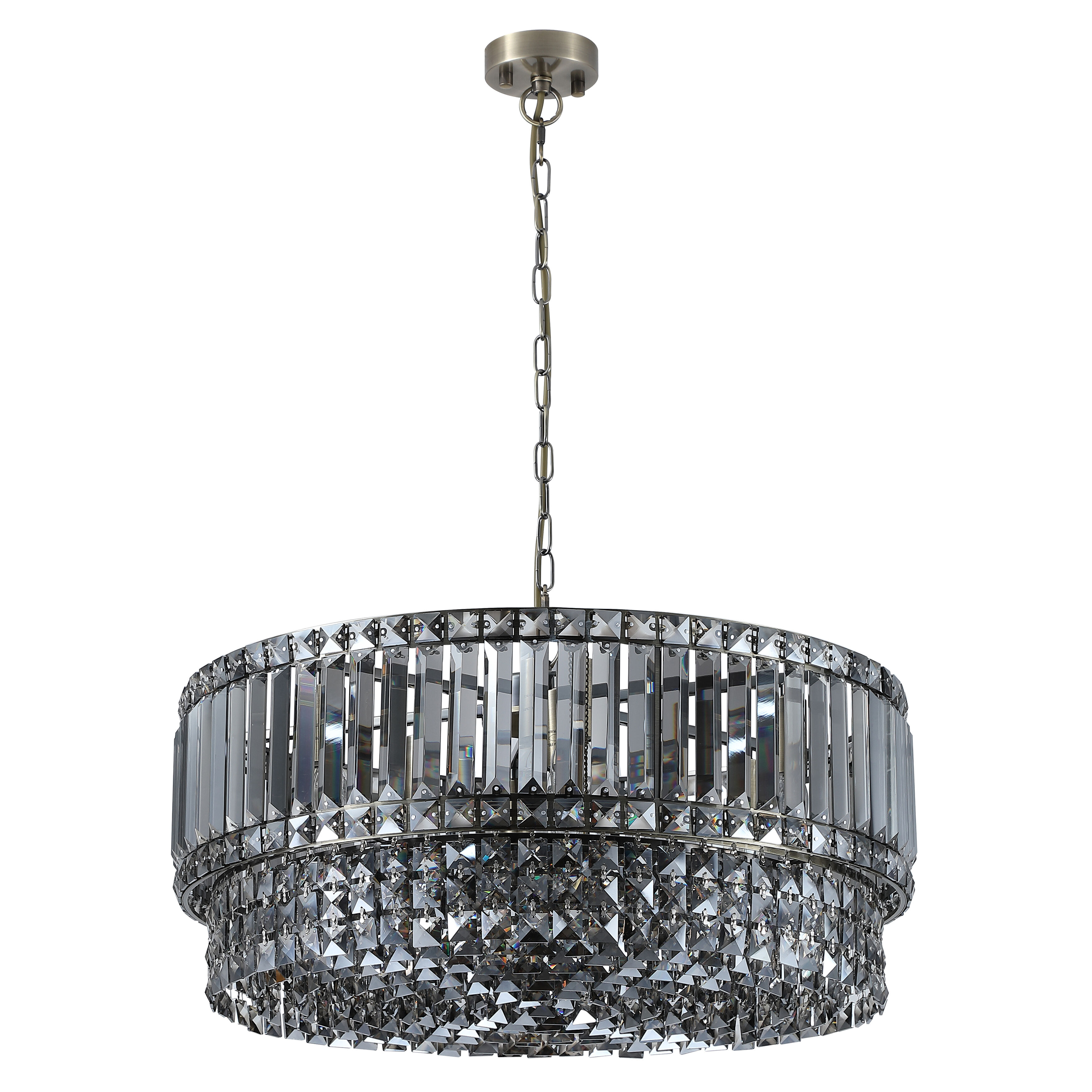 Devine Smokey Black Drum Crystal Pendant Chandelier