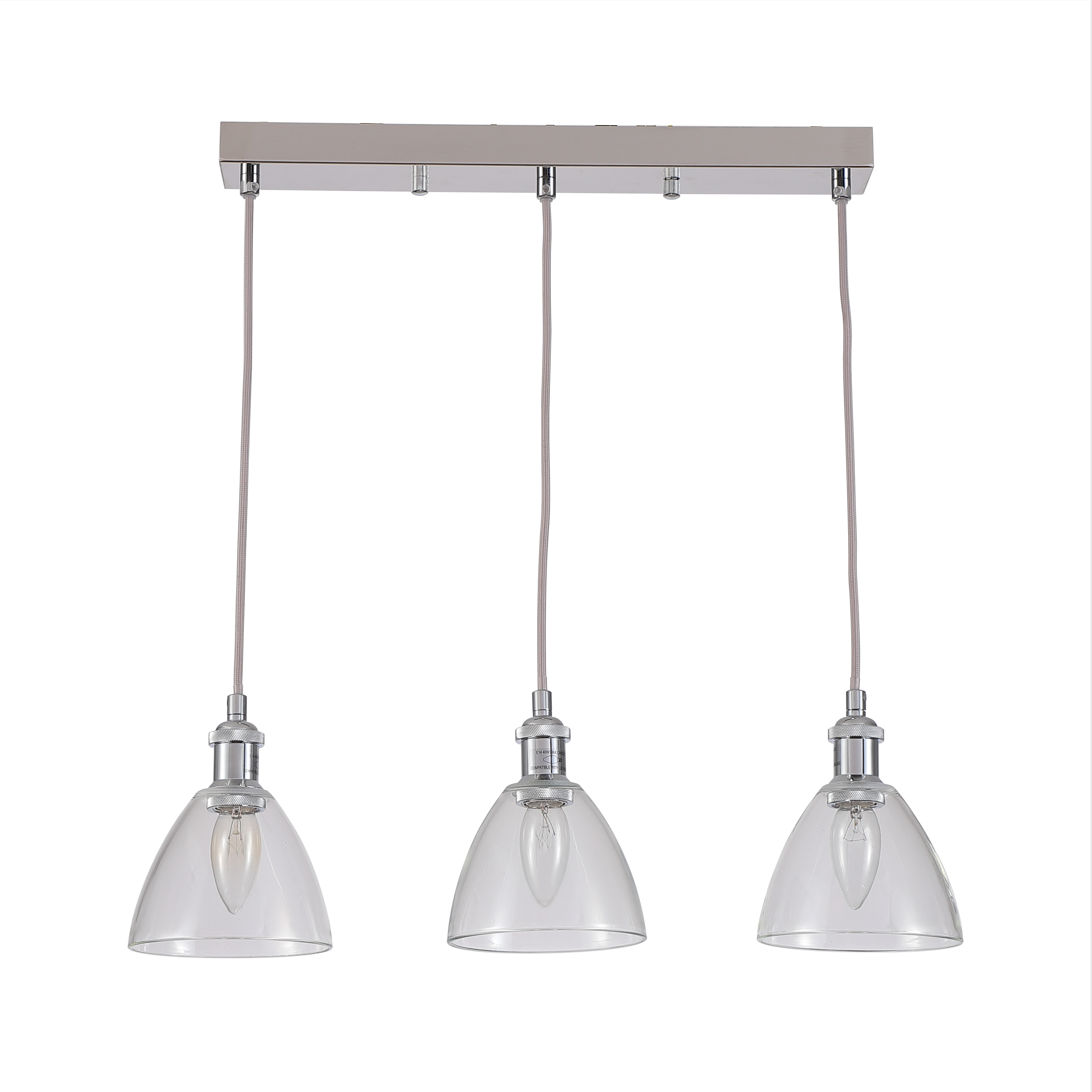 Azura Triple Glass Cone Linear Chrome Pendant
