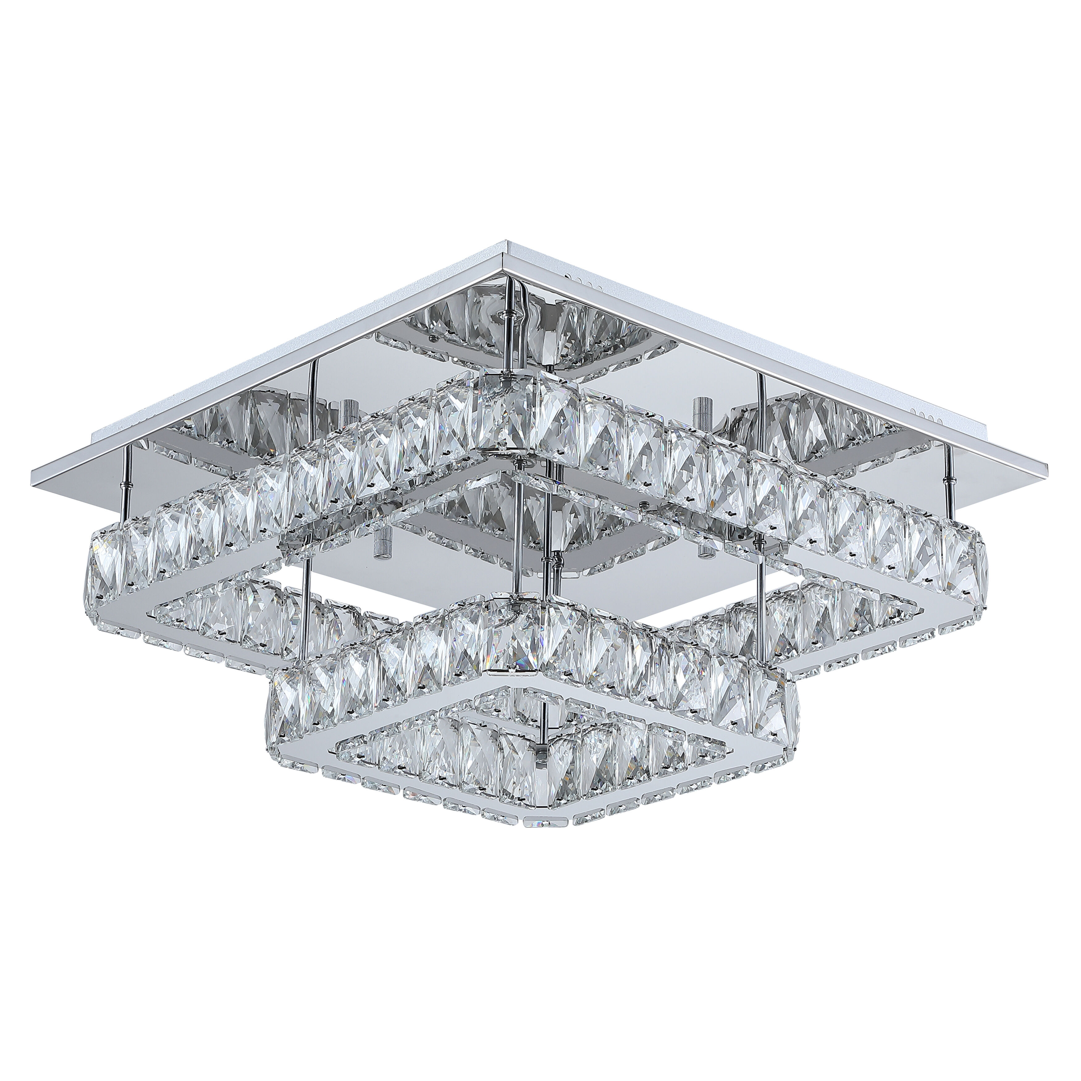 DS Three-Tiered Chrome Crystal Tricolour LED Ceiling Light