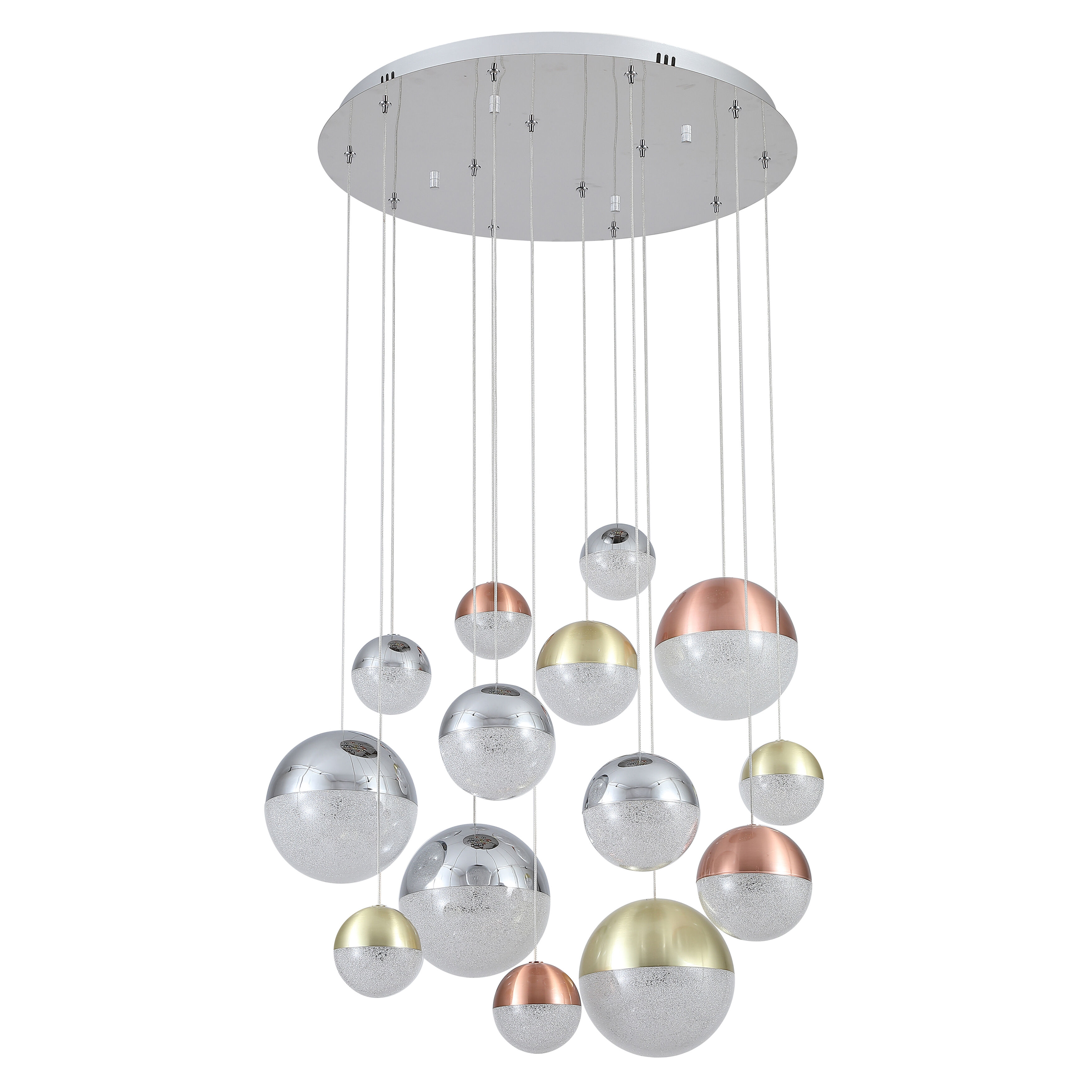 Eun Multi-Coloured Globes Tricolour LED Chrome Chandelier