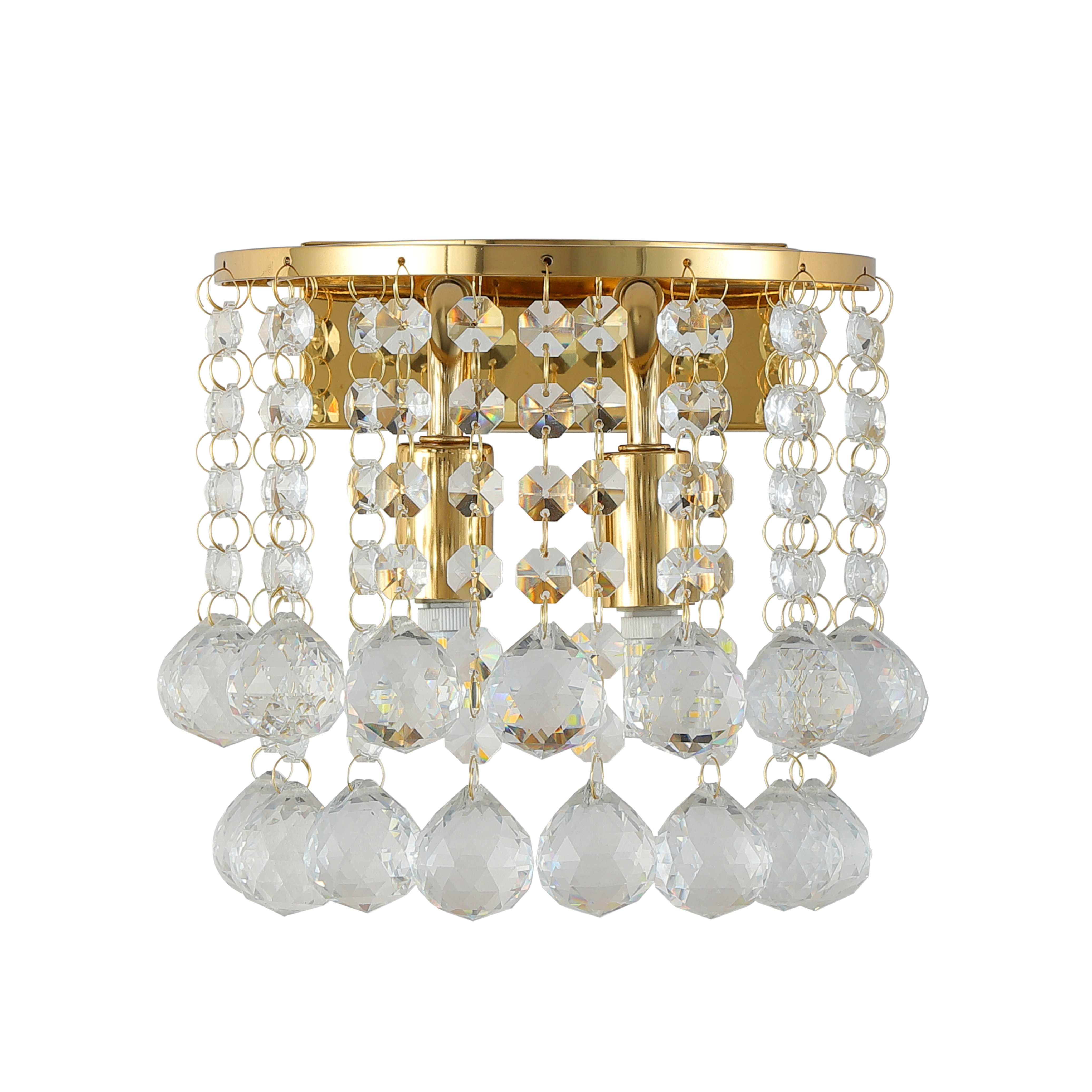 Glacis Round Crystal Twin Lights Golden Wall Lamp