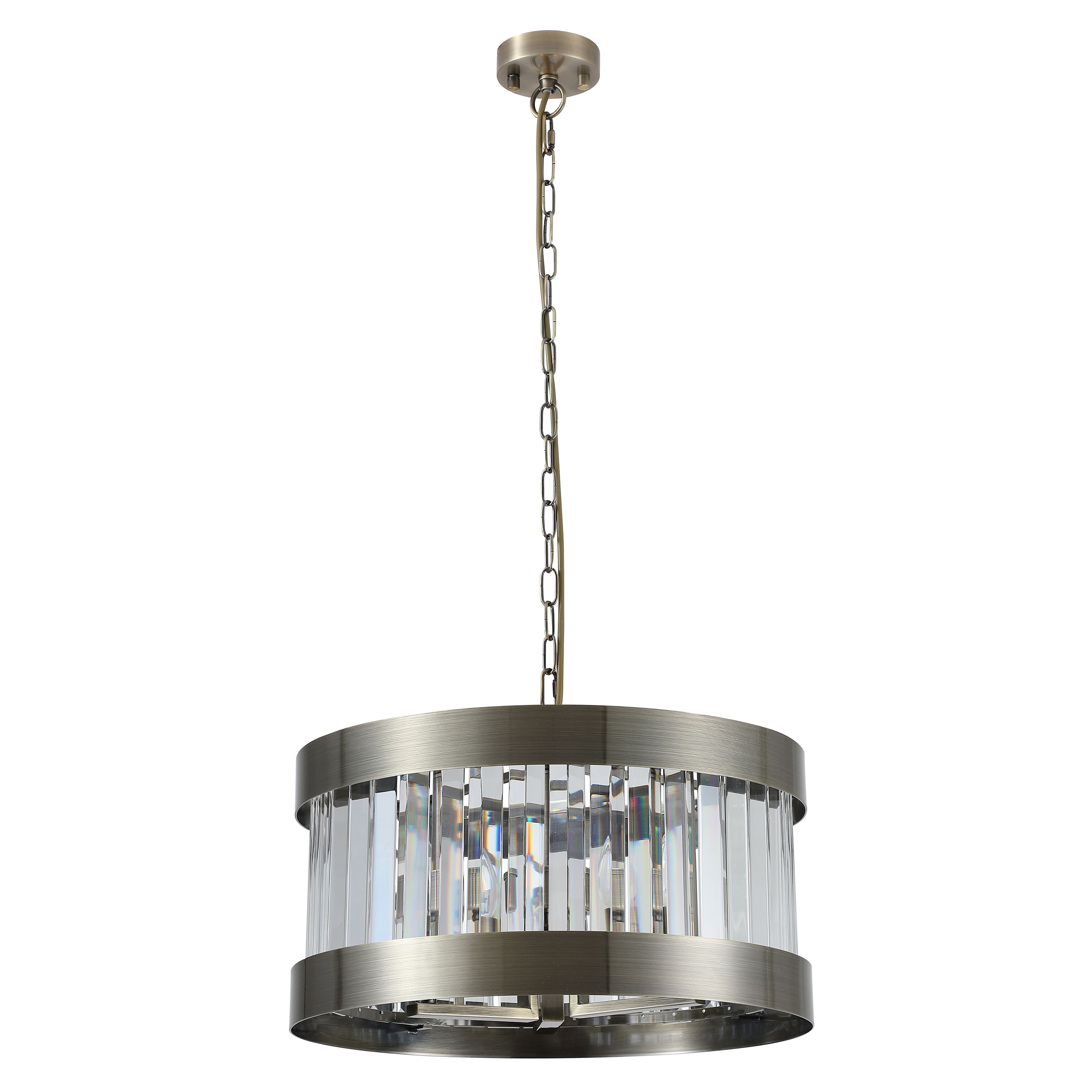Kaje Antique Brass Drum Crystal Pendant Light