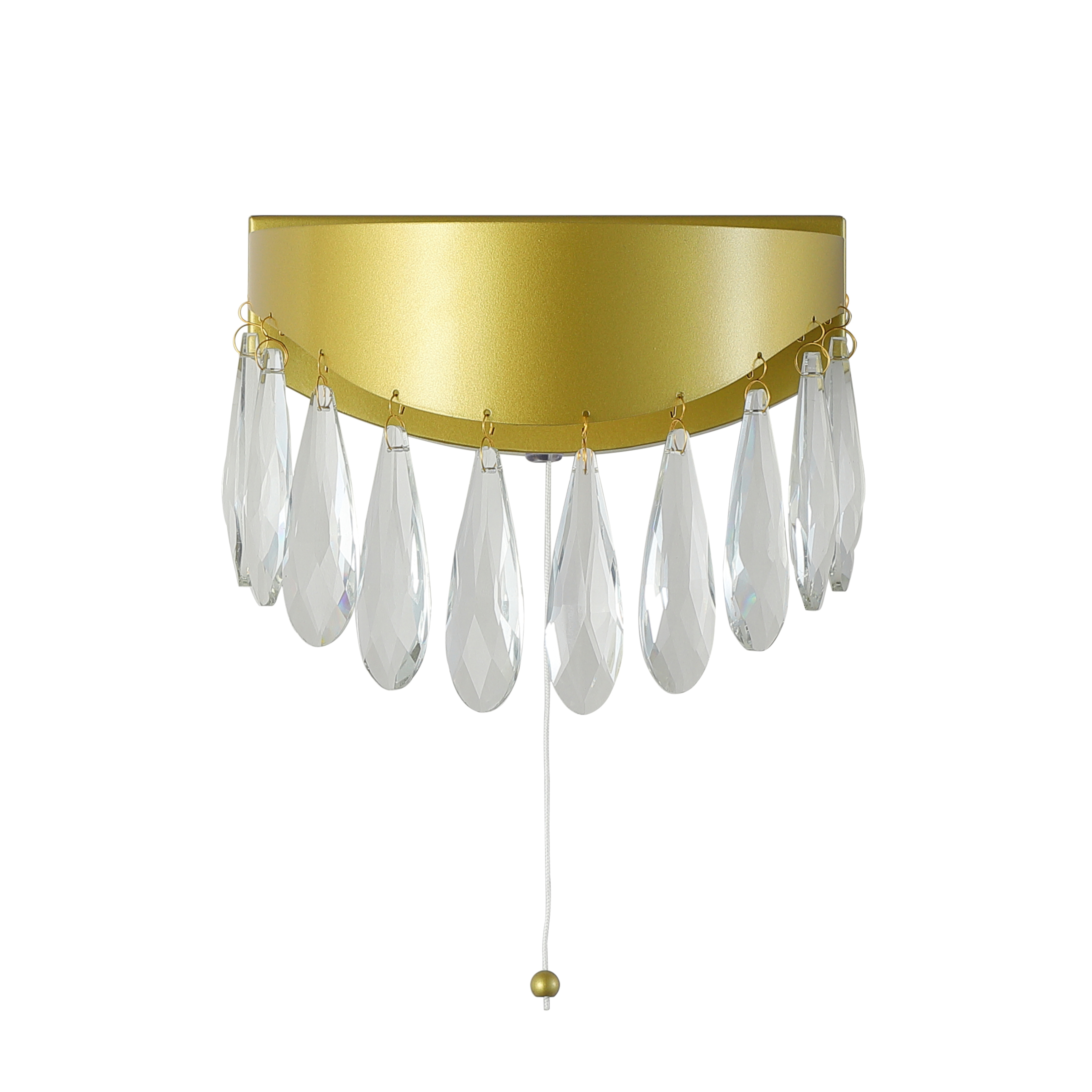 Lux Teardrop Crystal Gold Wall Light with Pull Cord