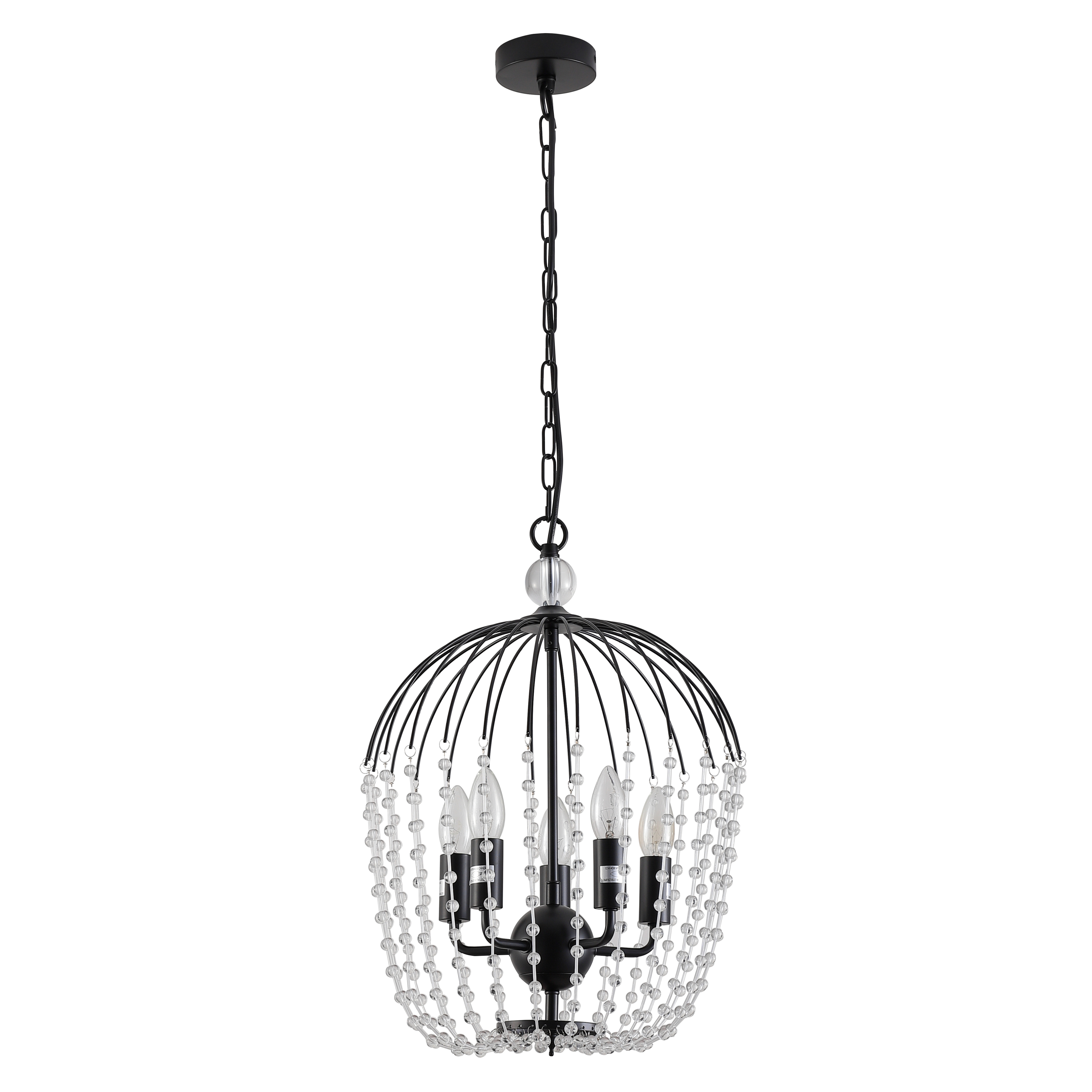 Paru Black Crystal Quintuple Lights Cage Pendant