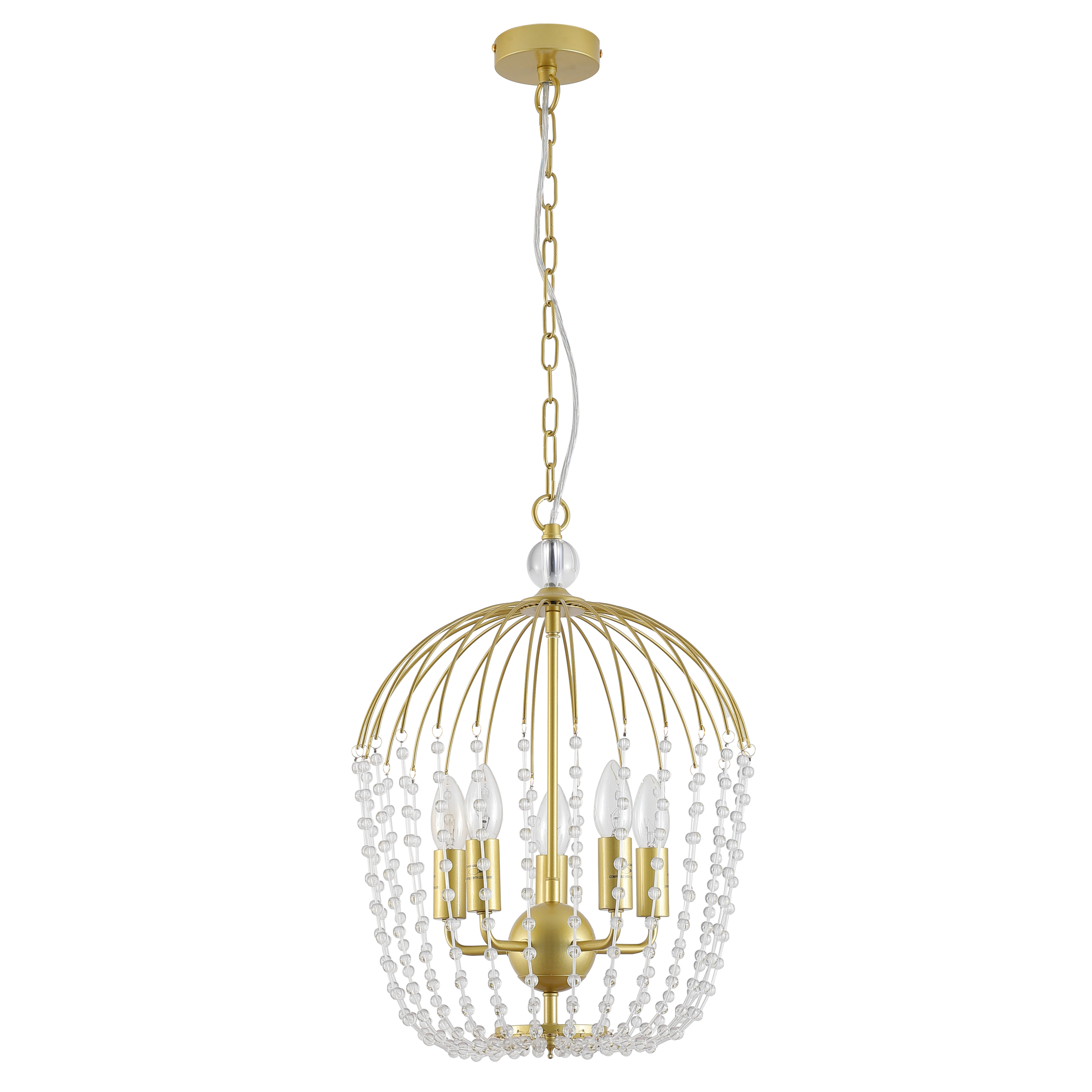 Paru Gold Crystal Quintuple Lights Cage Pendant