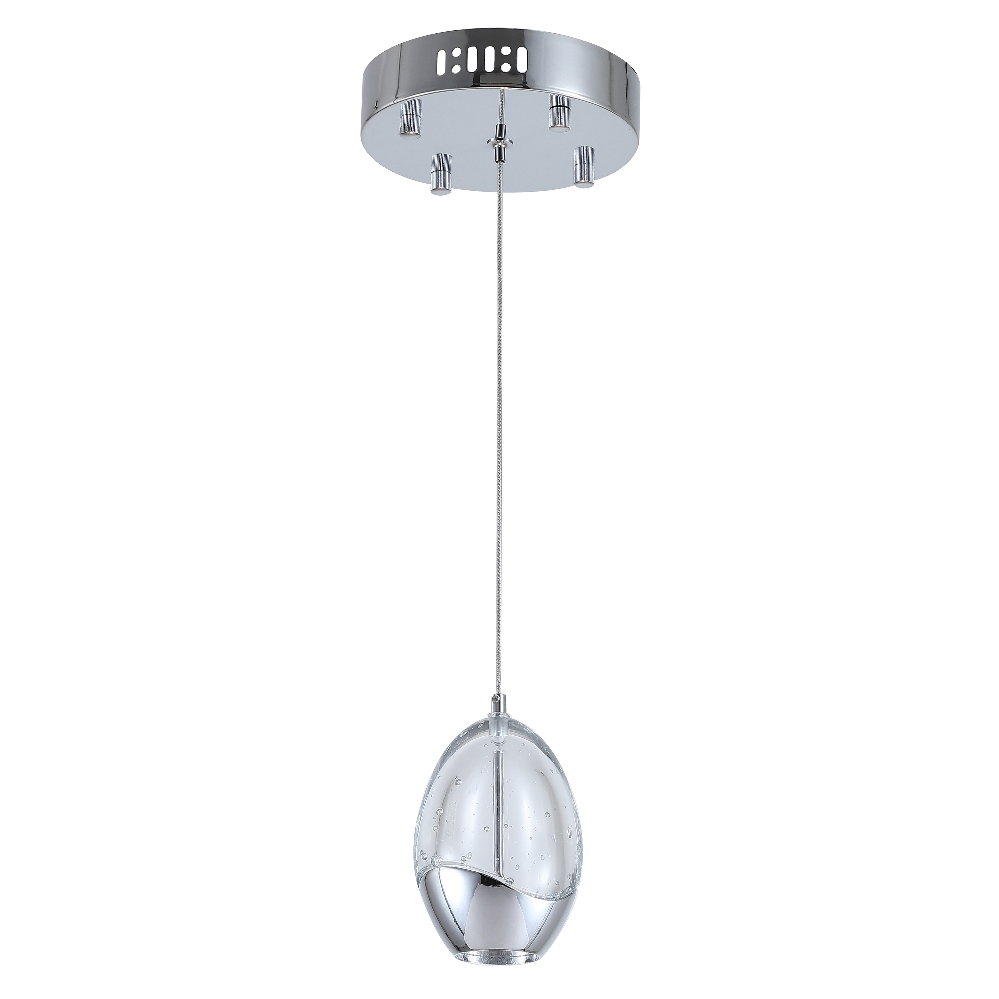 Tear Chrome Clear Glass Tricolour LED Oval Pendant Light
