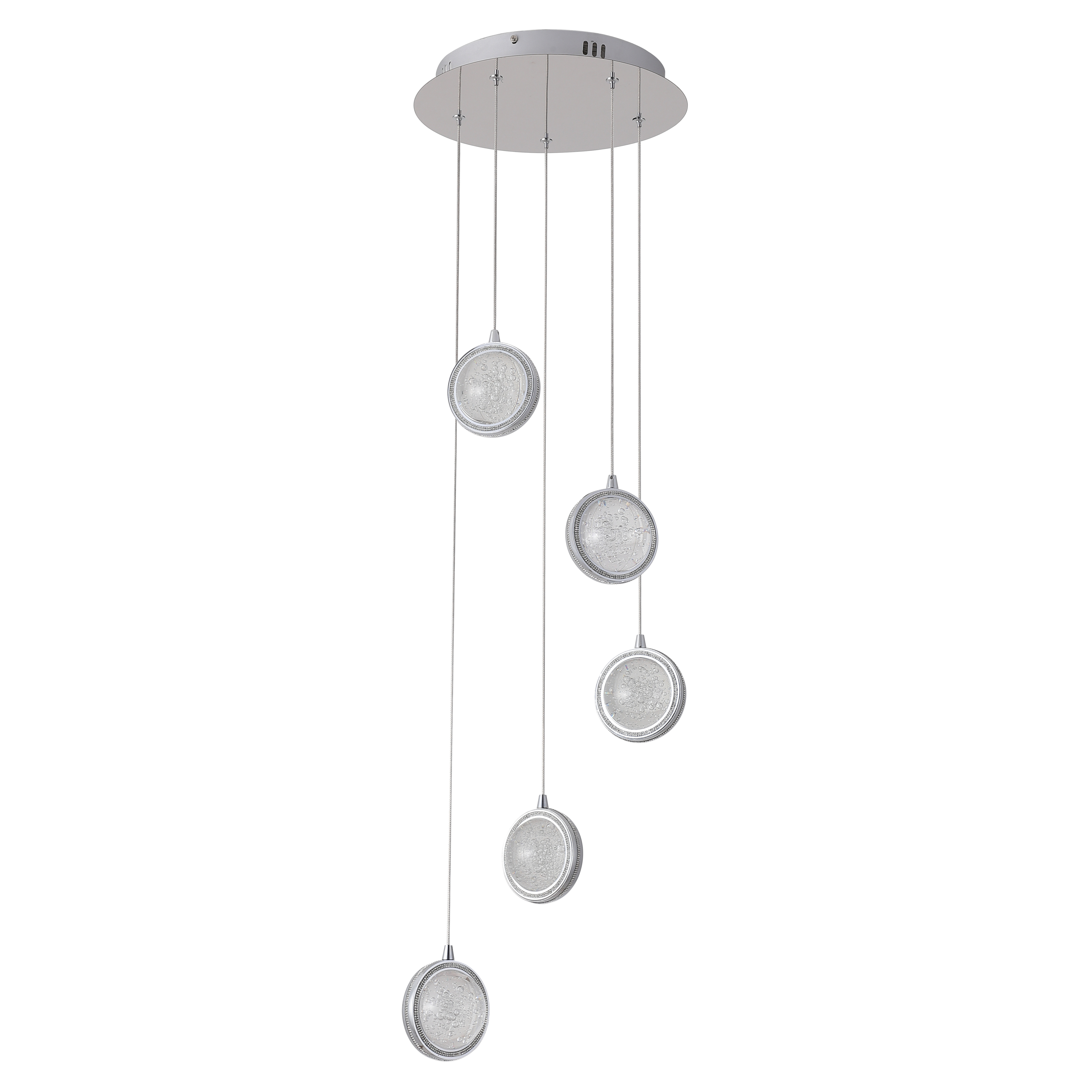 Velli Chrome Circular Tricolour LED Quintuple Lights Cluster Pendant