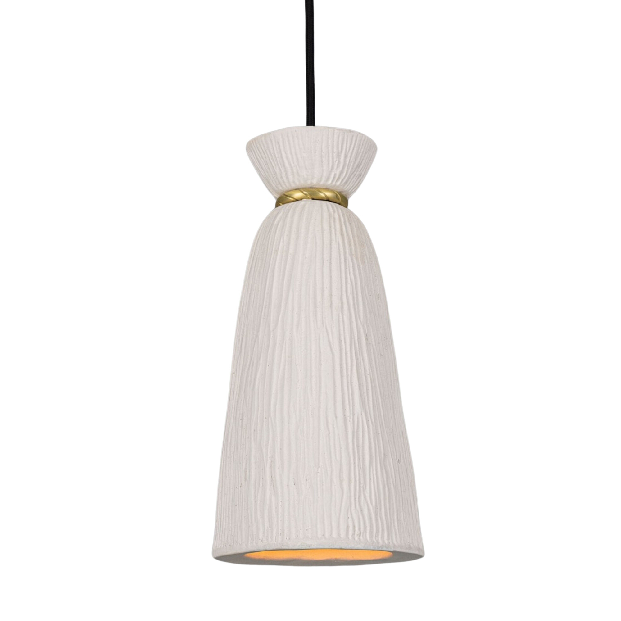 Pando Striped Matt White Satin Brass Pendant Light
