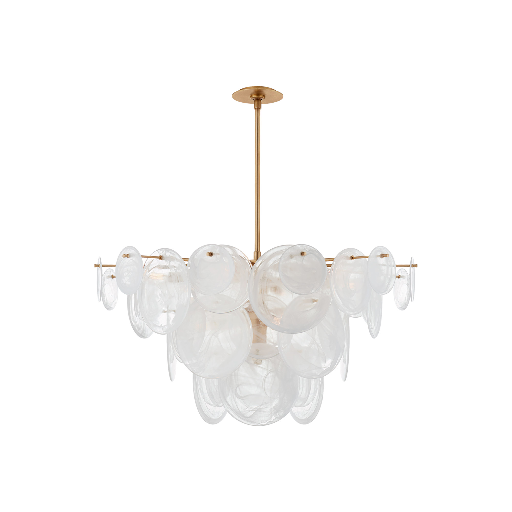 Loire White Strie Glass Gilded Pendant Chandelier