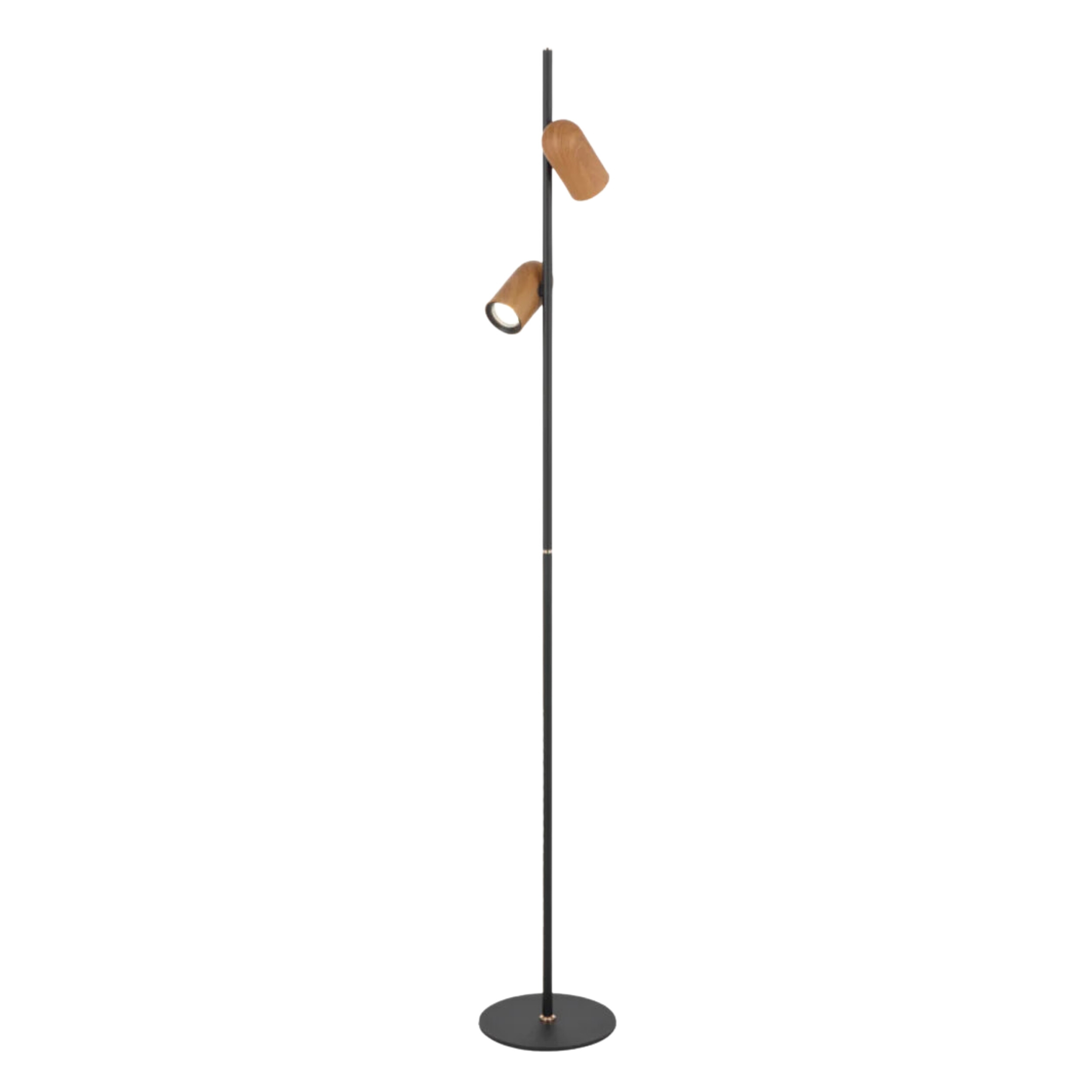 Kindle Painted Timber Tones Twin Light Black Floor Lamp