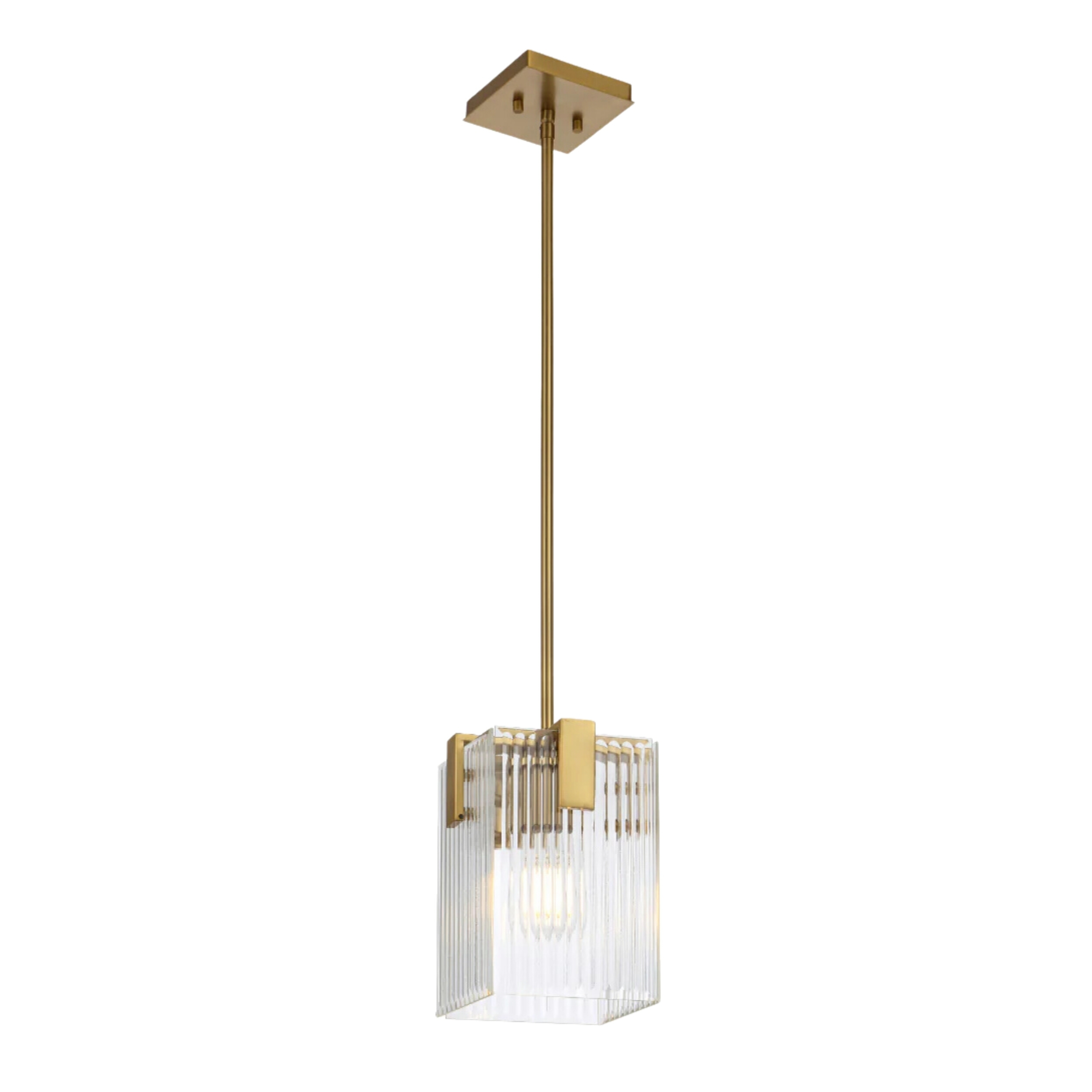 Pelion Box Ribbed Glass Antique Gold Pendant Light
